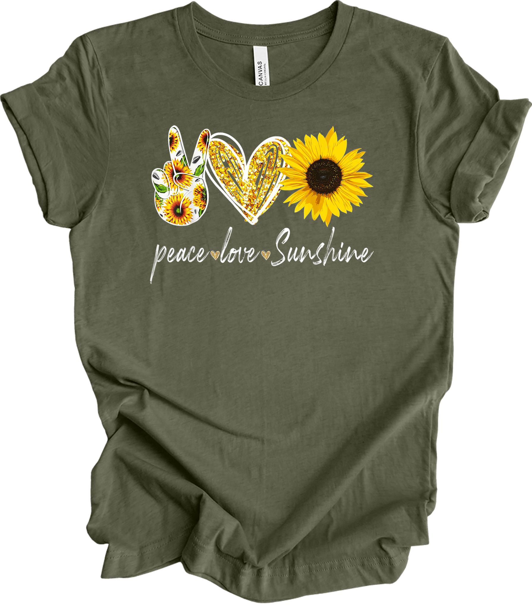 Peace Love Sunshine T-Shirt in Heather Military Green