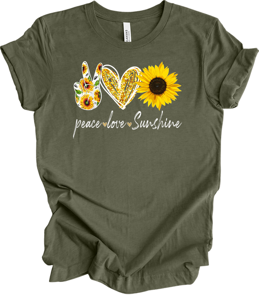 Peace Love Sunshine T-Shirt in Heather Military Green