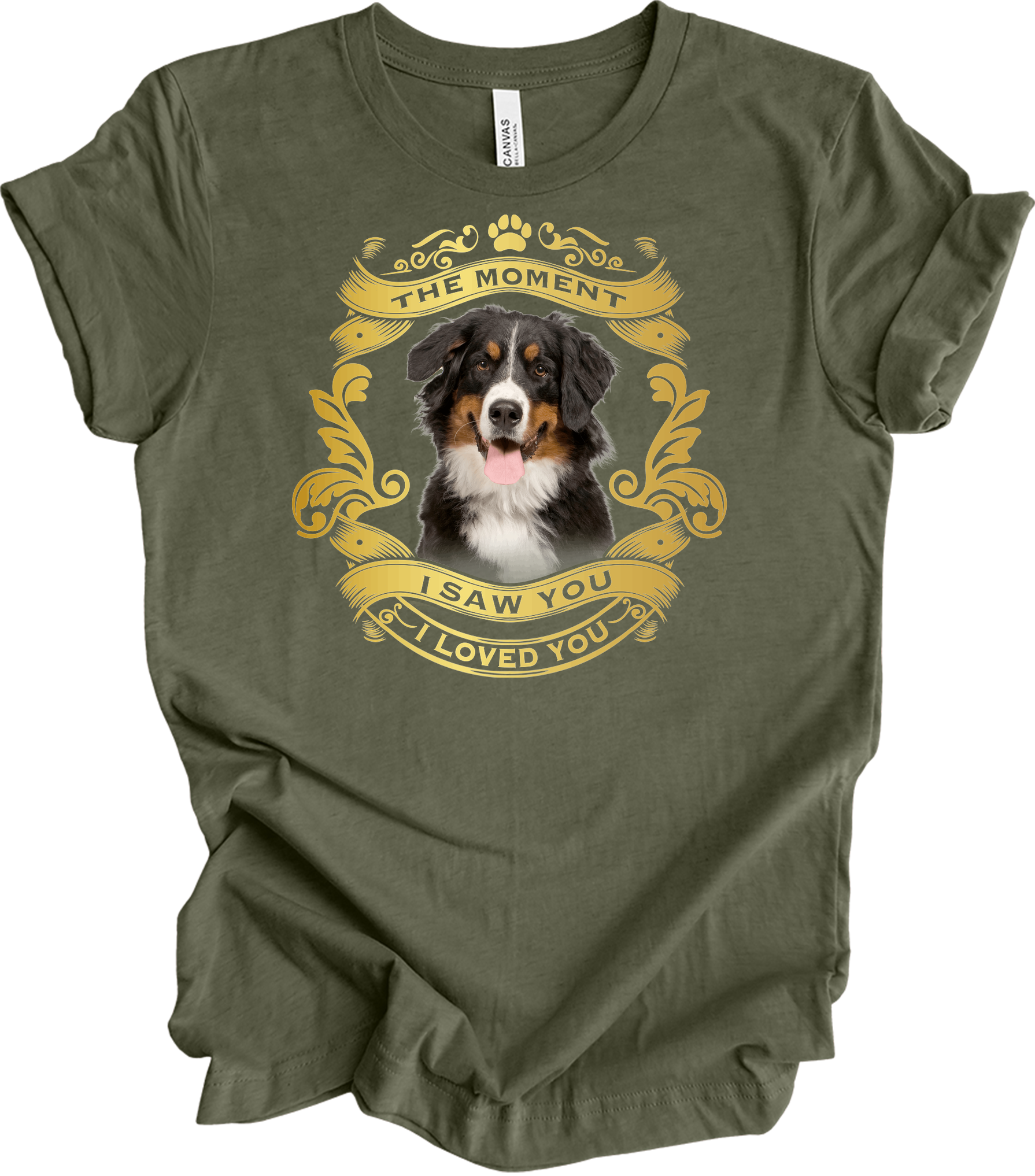 Bernese Mountain Dog Love T-Shirt in Heather Military Green