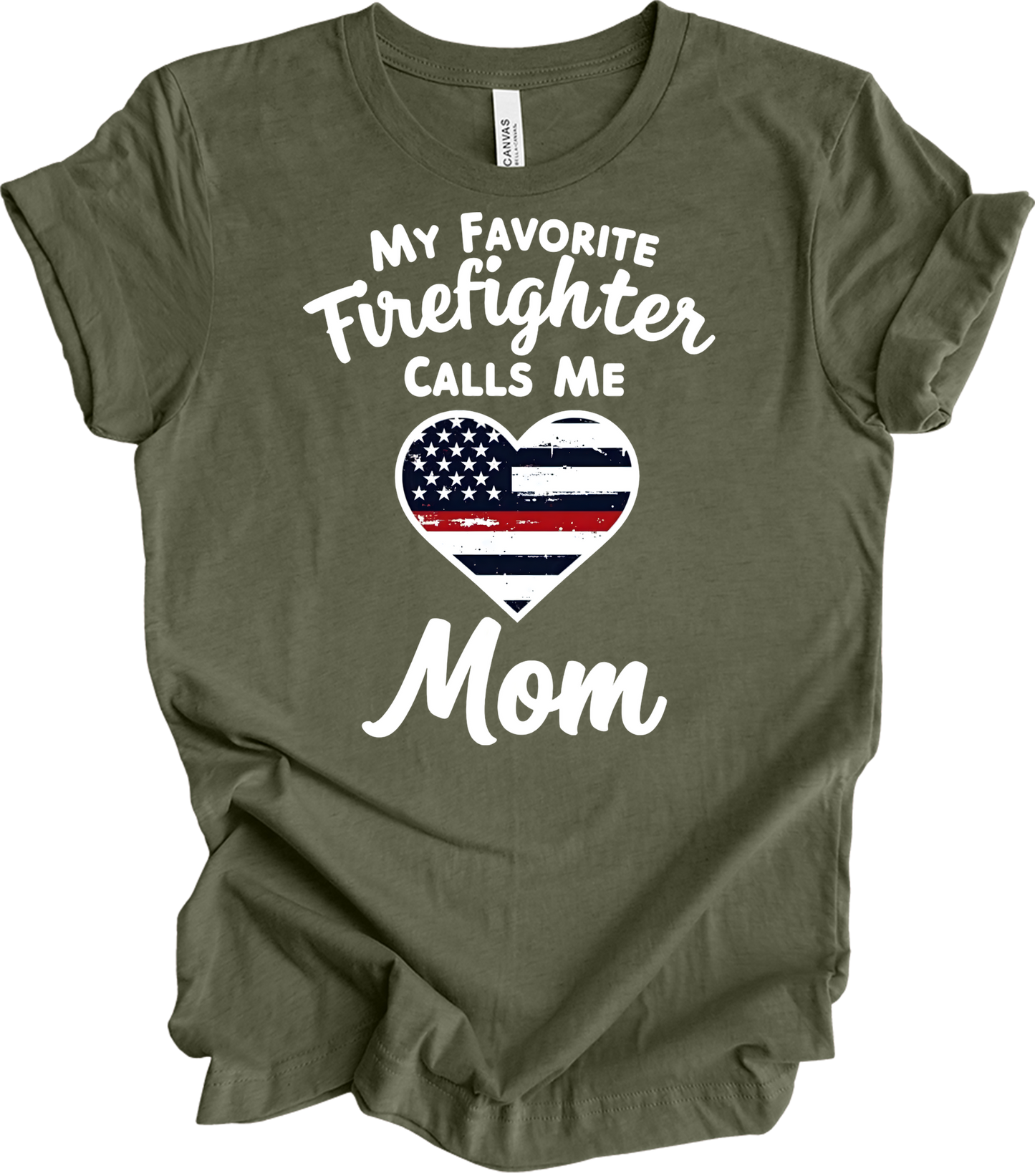 Firefighter Mom - Heart Design T-Shirt in Heather Military Green