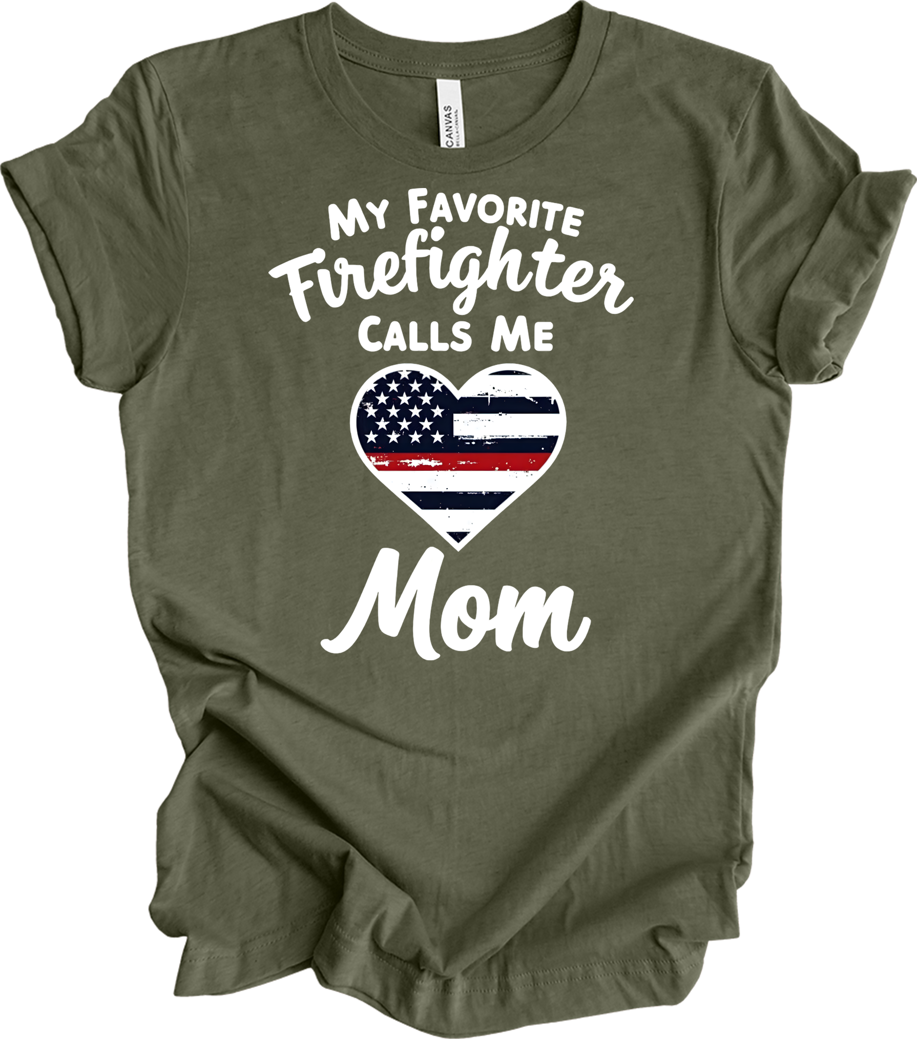 Firefighter Mom - Heart Design T-Shirt in Heather Military Green