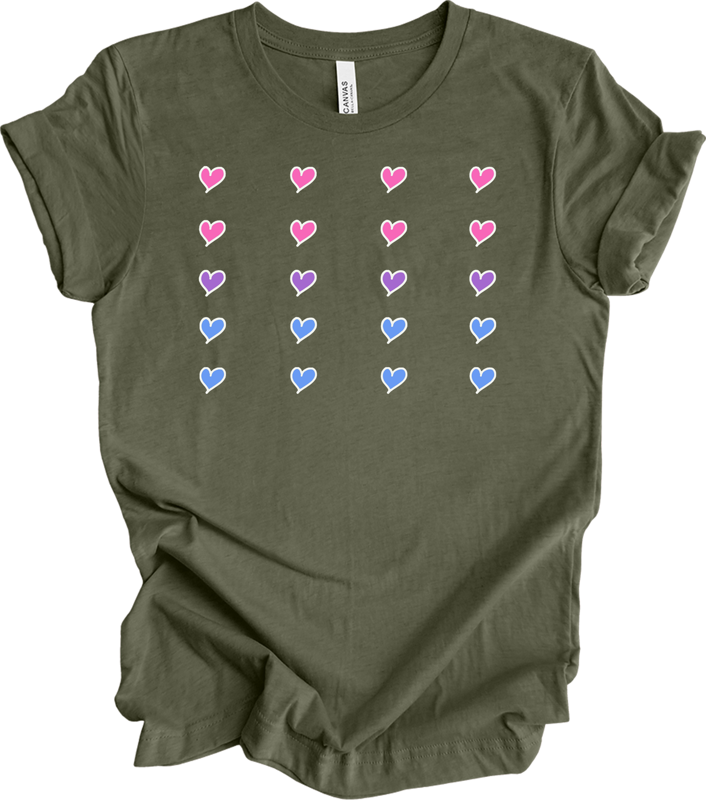 Pride Hearts - Cute Design T-Shirt in Heather Military Green