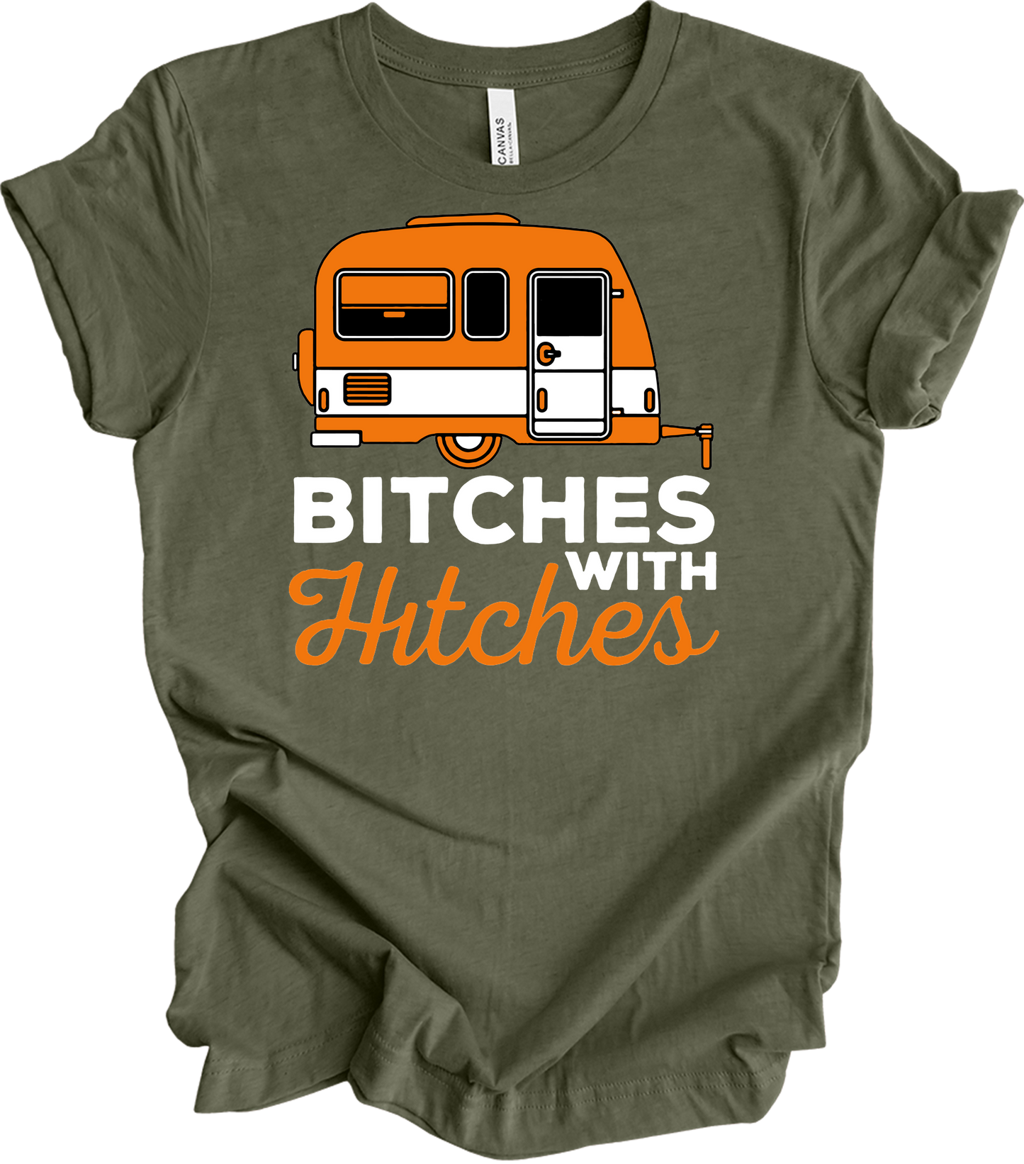 Bitches with Hitches T-Shirt in Heather Military Green