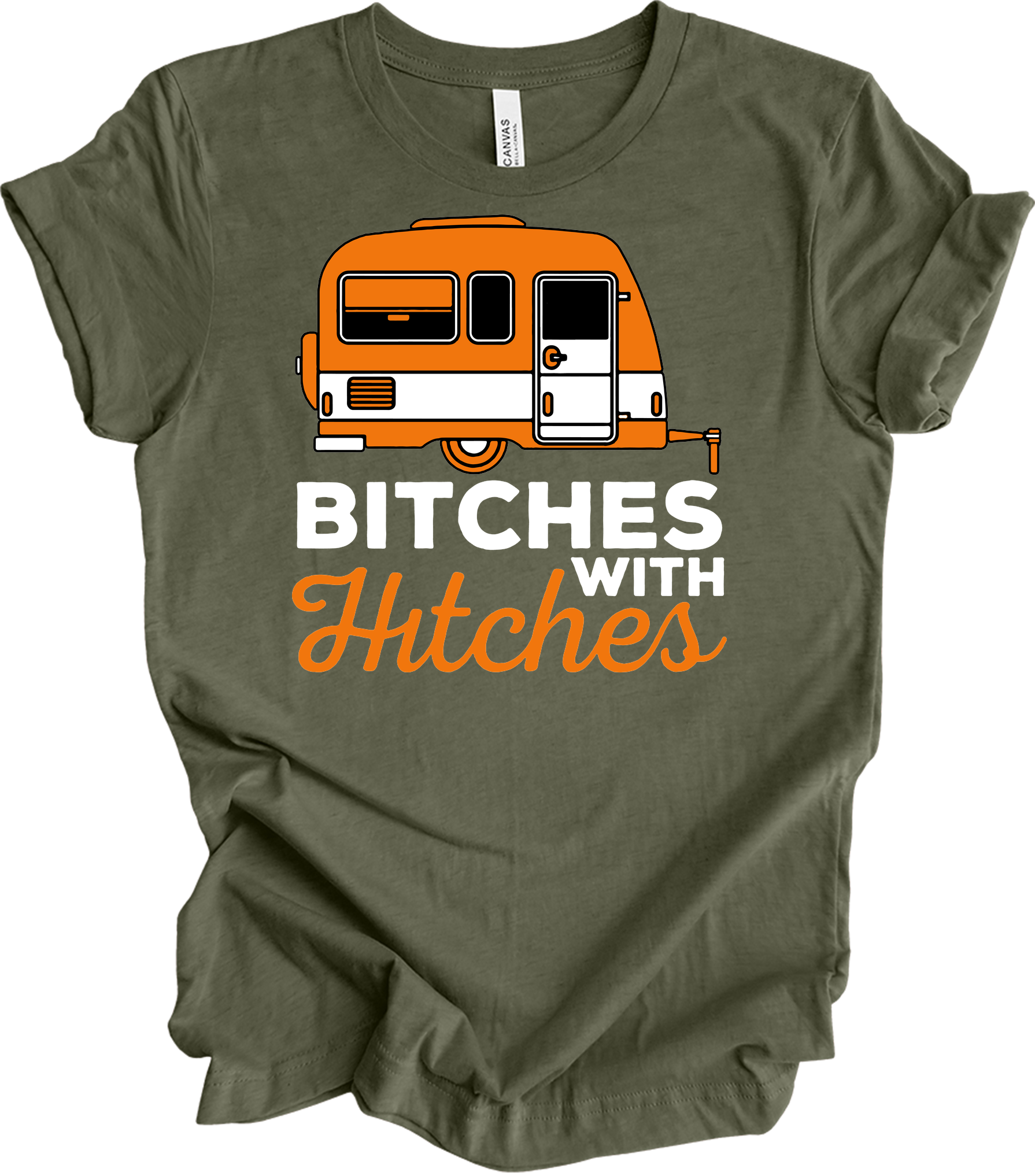 Bitches with Hitches T-Shirt in Heather Military Green
