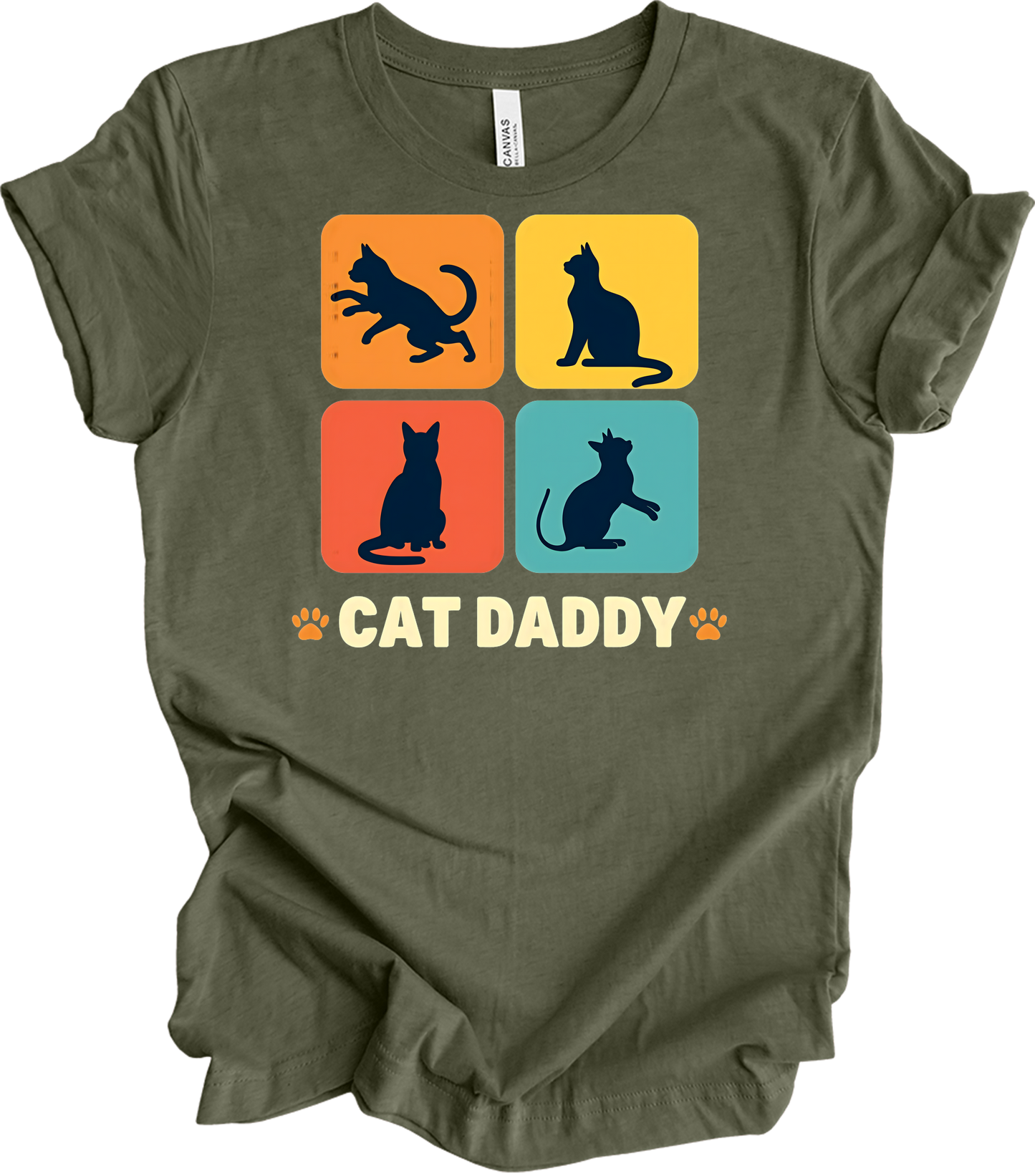 Cat Daddy Retro for Men T-Shirt in Heather Military Green