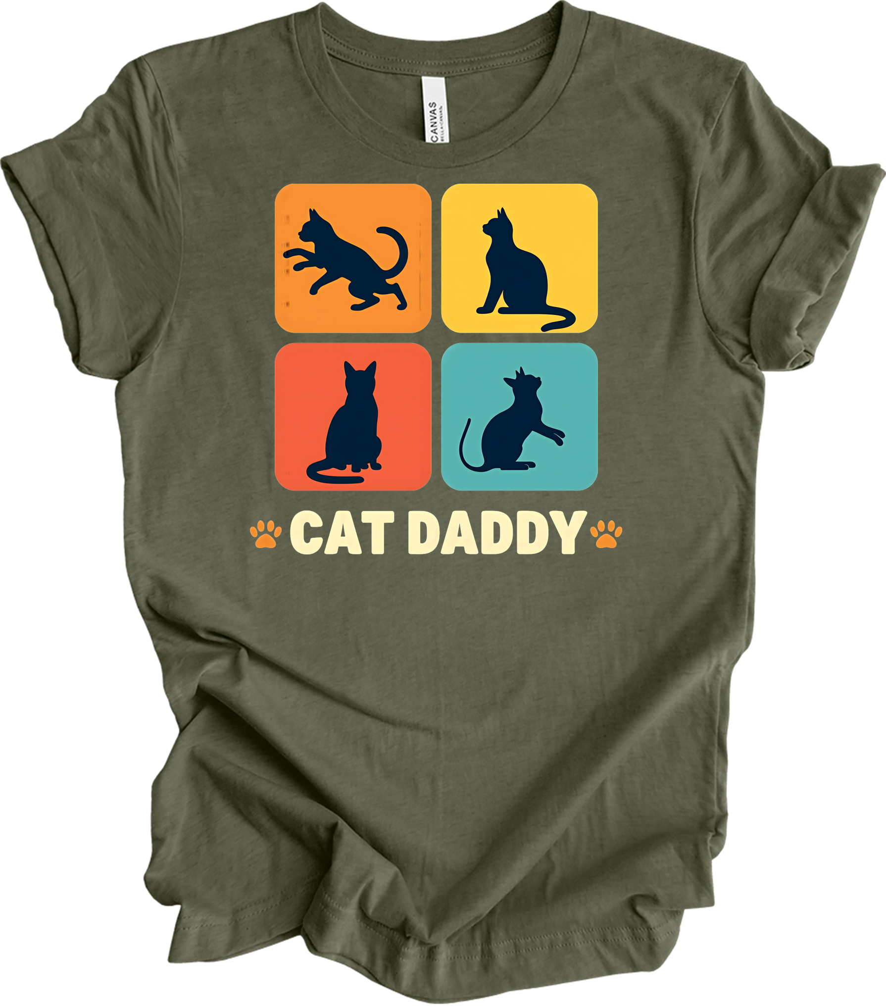 Cat Daddy Retro for Men T-Shirt in Heather Military Green