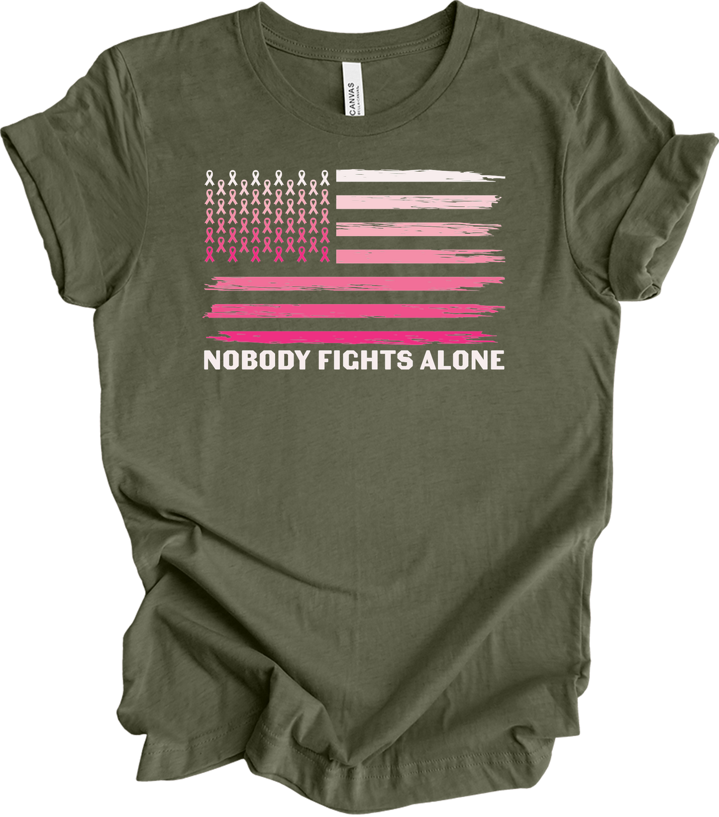 Nobody Fights Alone Cancer T-Shirt in Heather Military Green