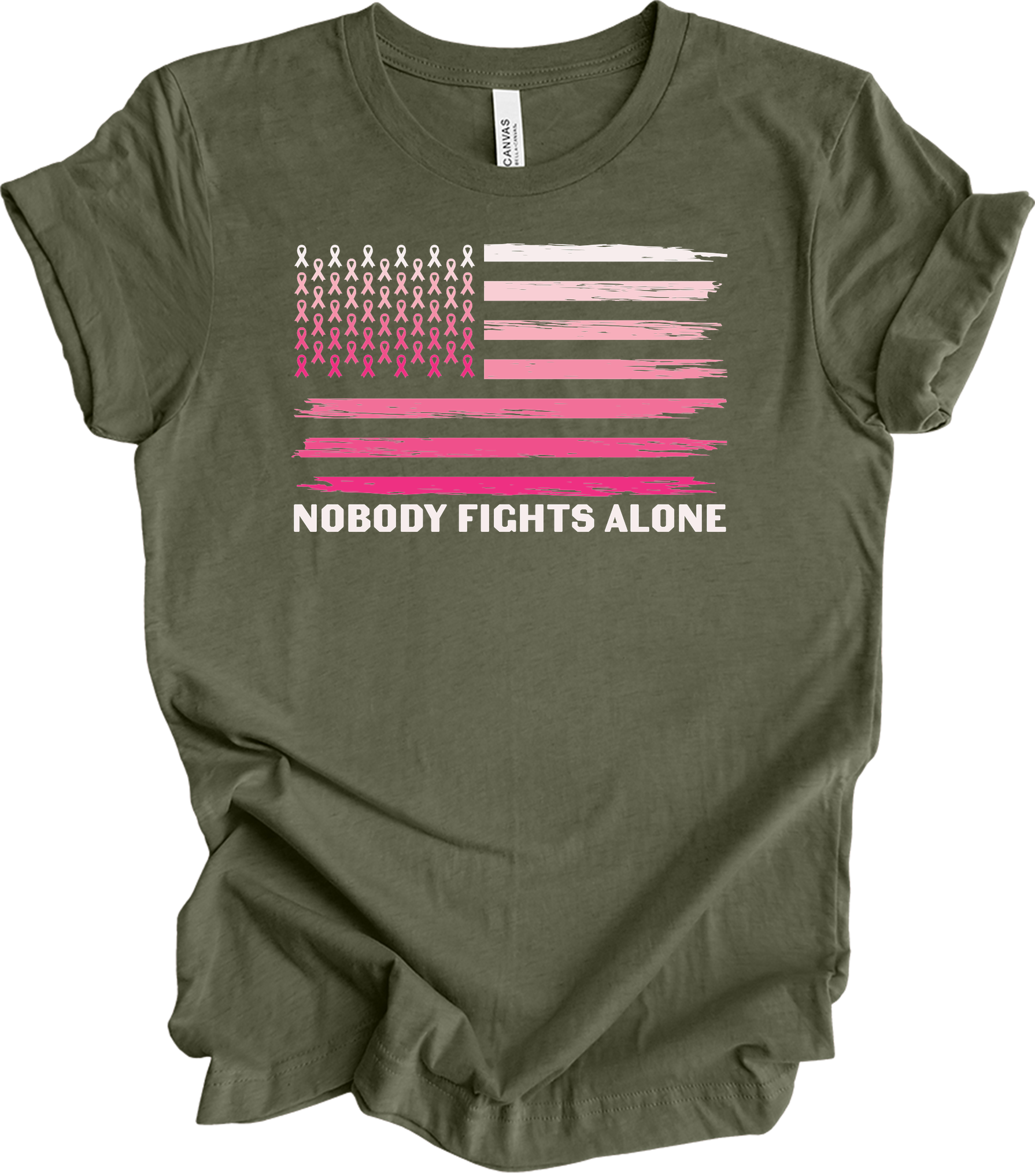 Nobody Fights Alone Cancer T-Shirt in Heather Military Green