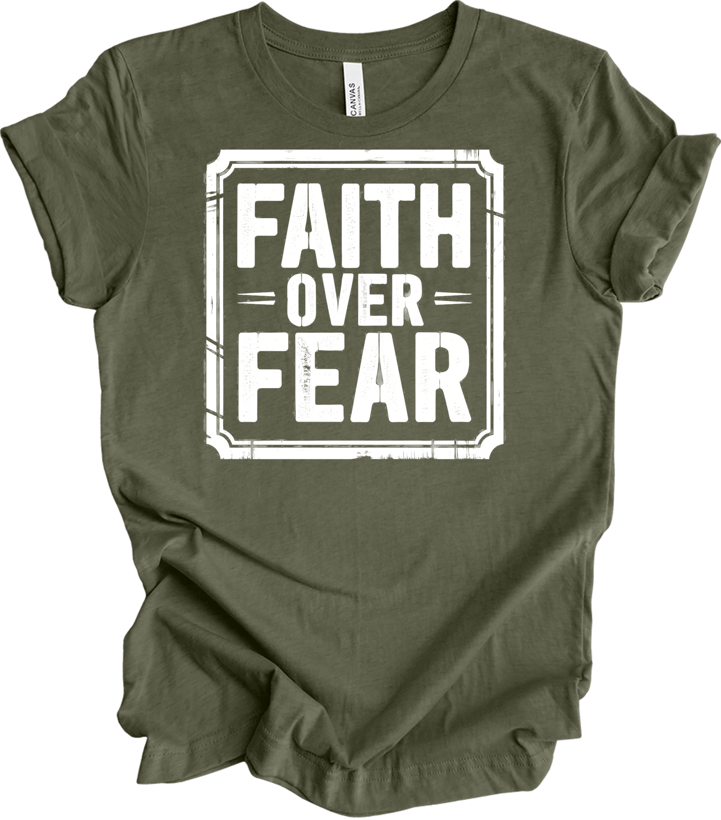 Faith Over Fear Inspirational T-Shirt in Heather Military Green