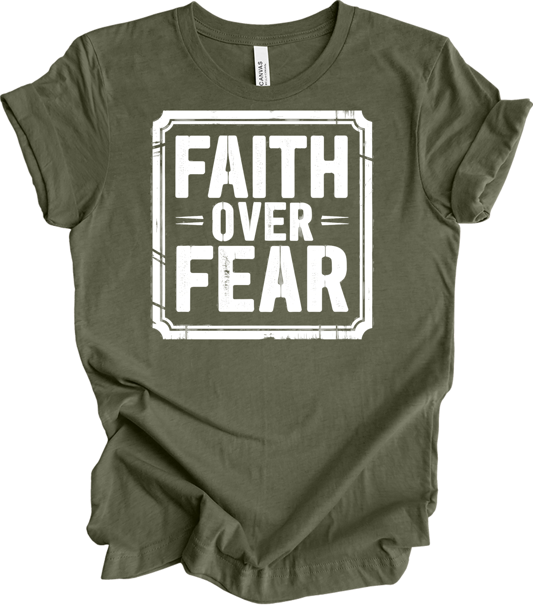 Faith Over Fear Inspirational T-Shirt in Heather Military Green