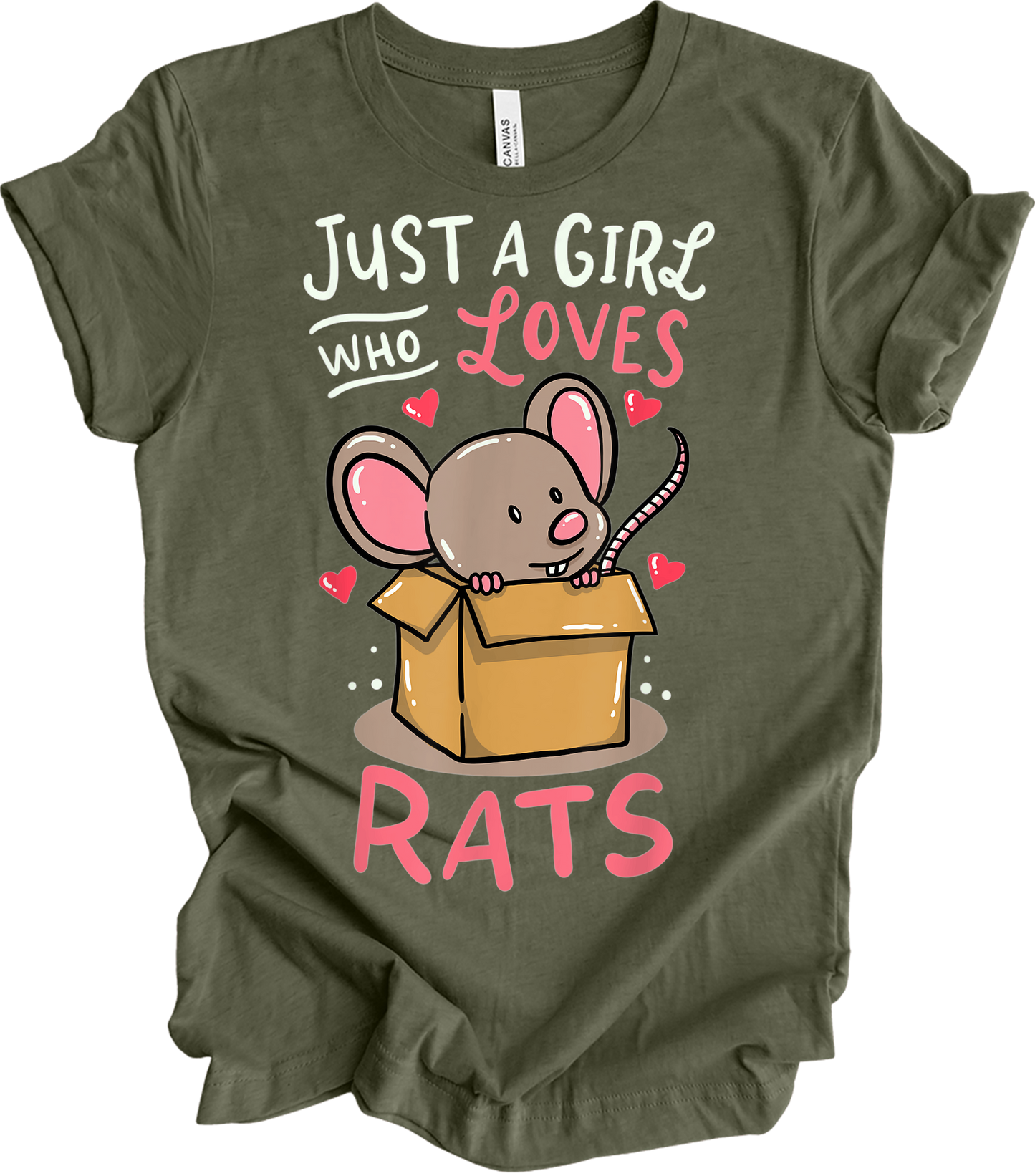 Just a Girl Who Loves Rats T-Shirt in Heather Military Green