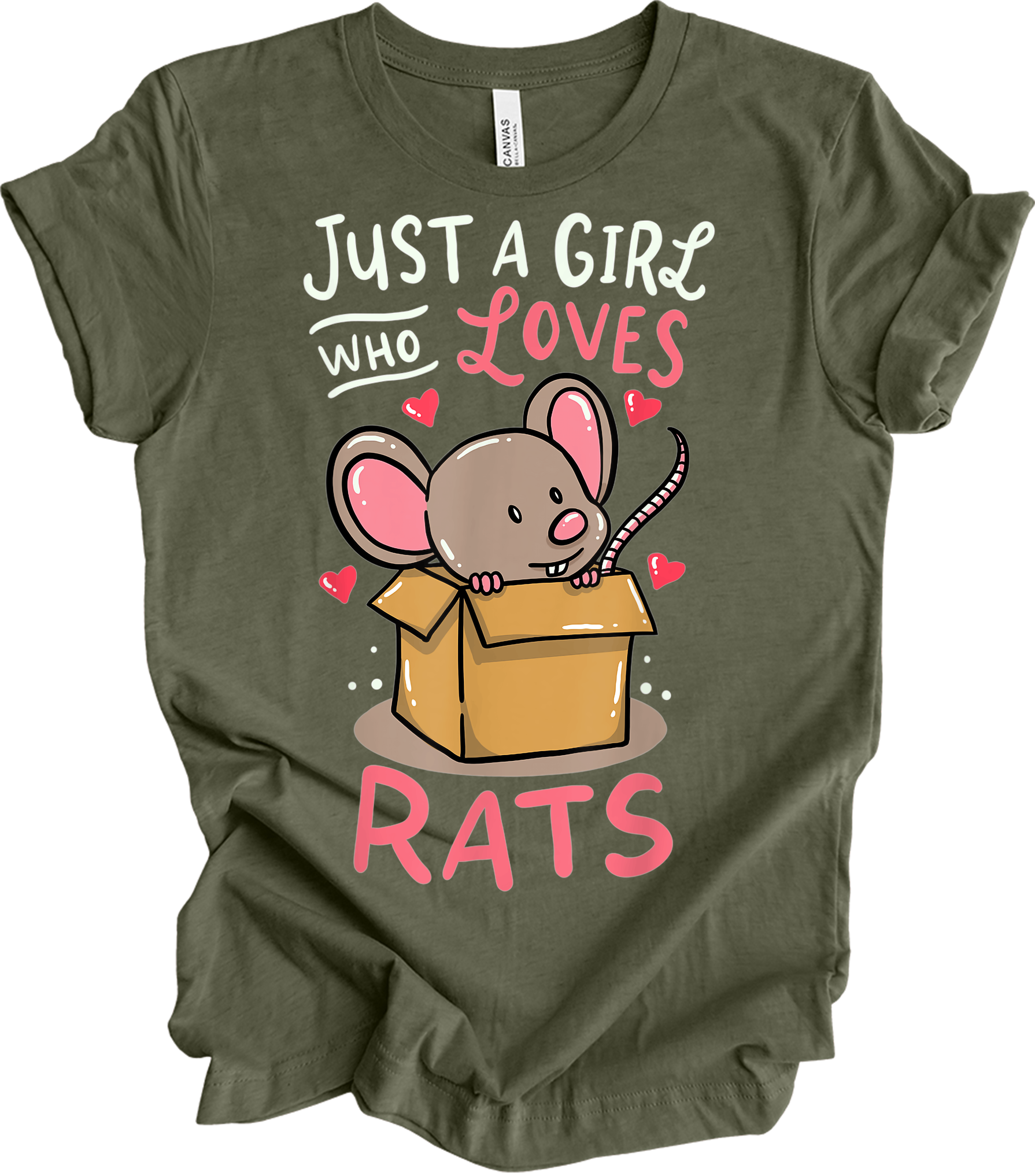 Just a Girl Who Loves Rats T-Shirt in Heather Military Green