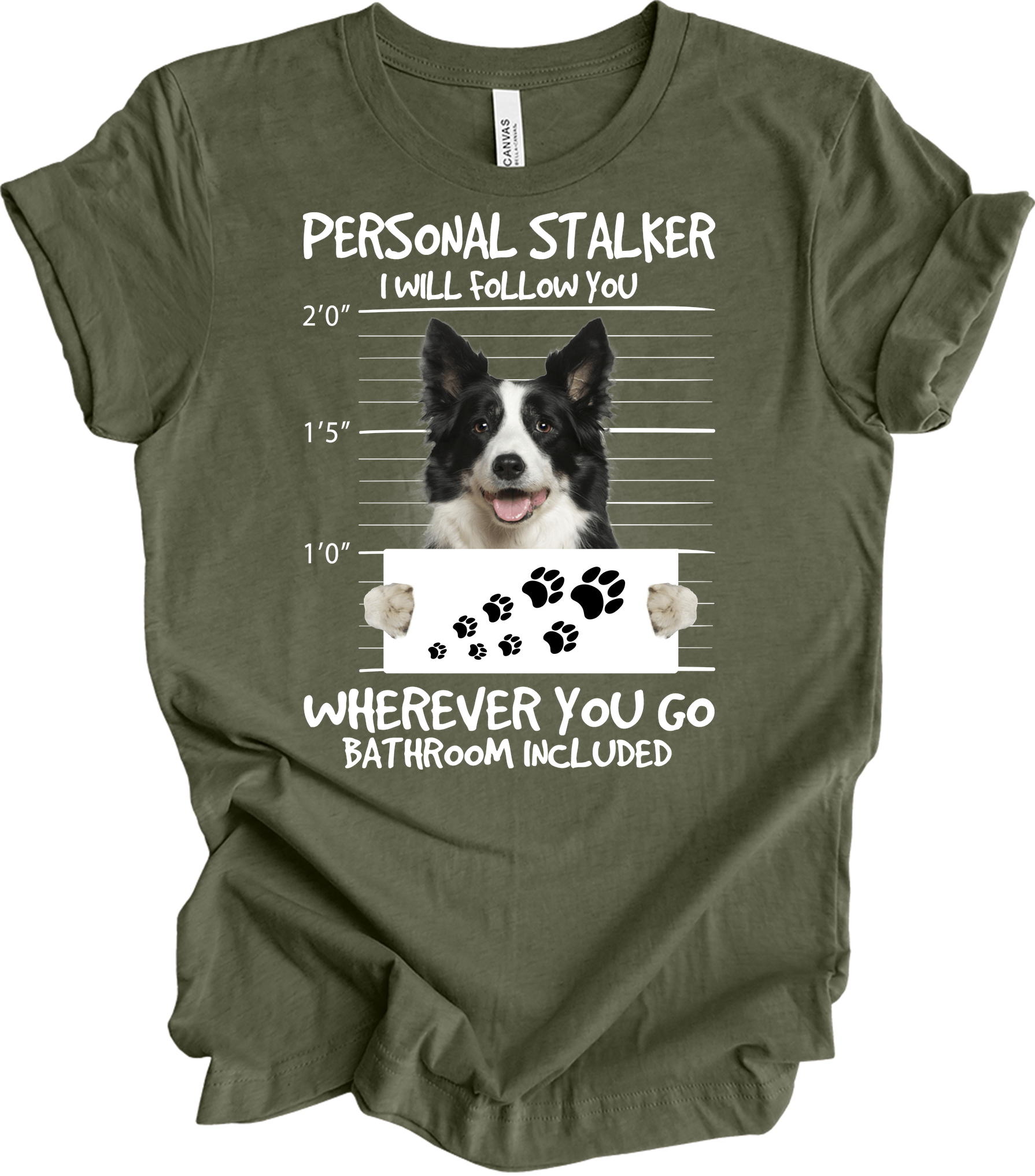 Border Collie Peeking Dog - Funny Collie Lover Gift T-Shirt in Heather Military Green