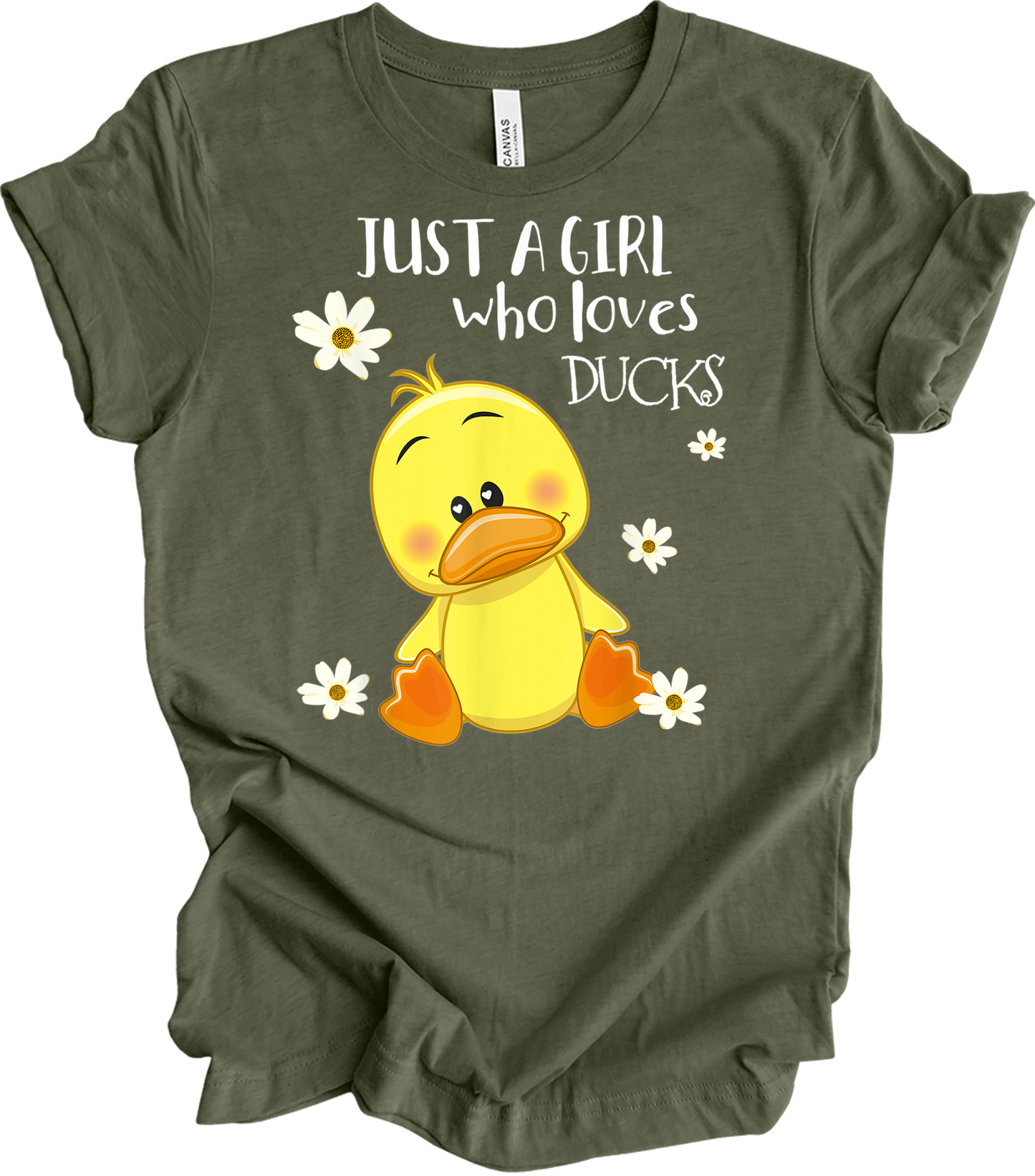 Just a Girl Who Loves Ducks - Cute Duck Lover T-Shirt in Heather Military Green