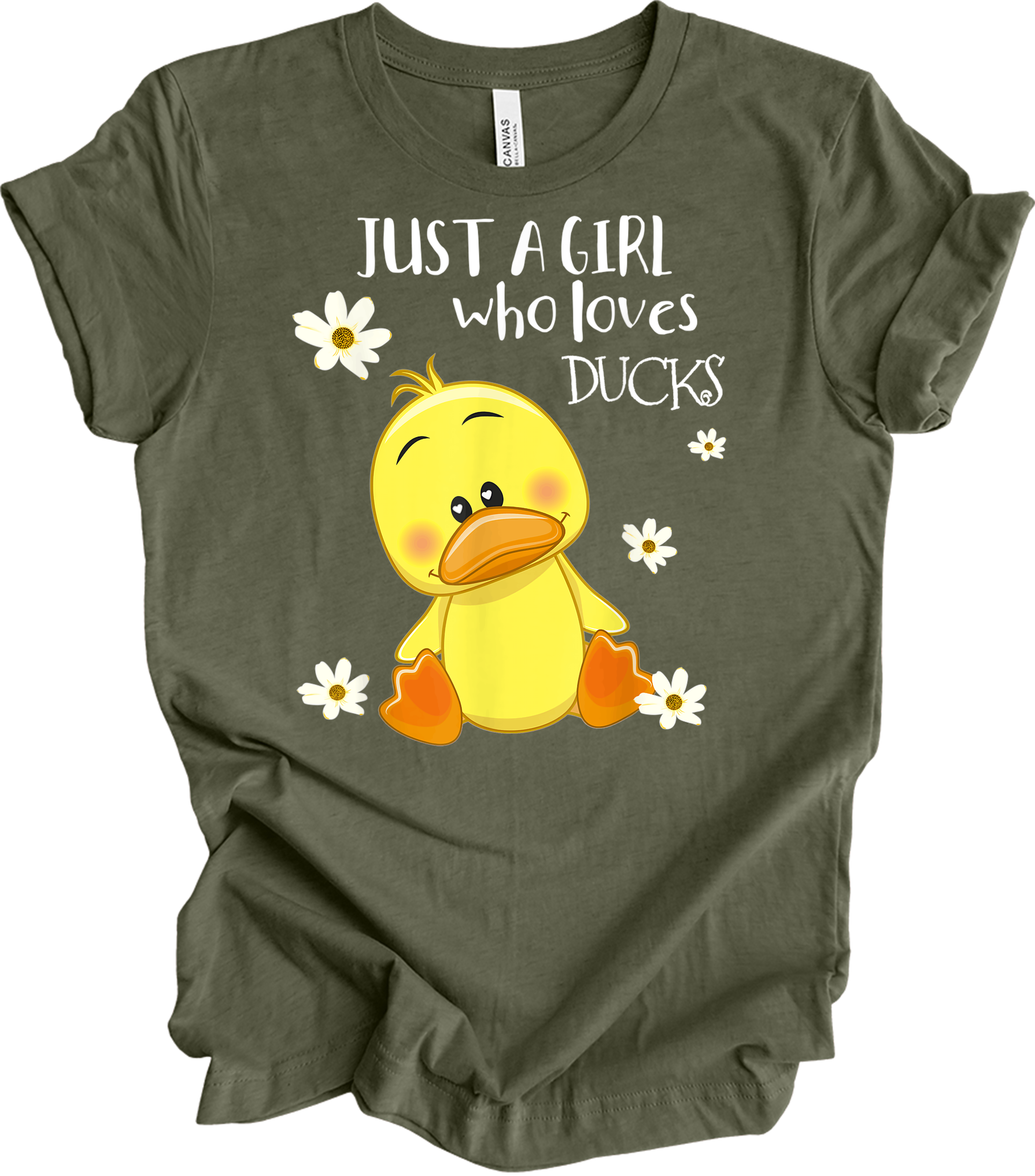 Just a Girl Who Loves Ducks - Cute Duck Lover T-Shirt in Heather Military Green
