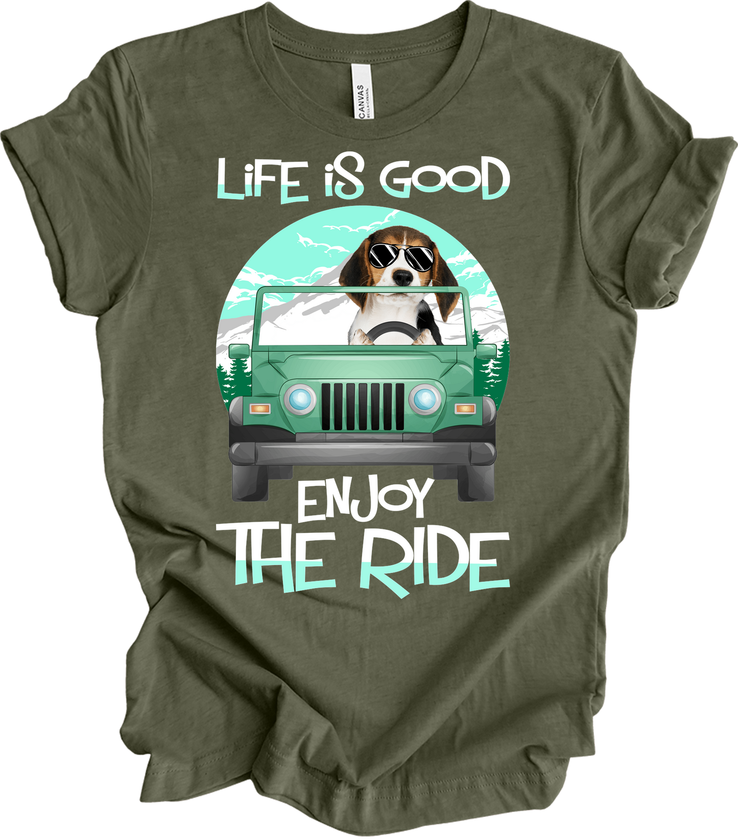Beagle Life is Good T-Shirt in Heather Military Green