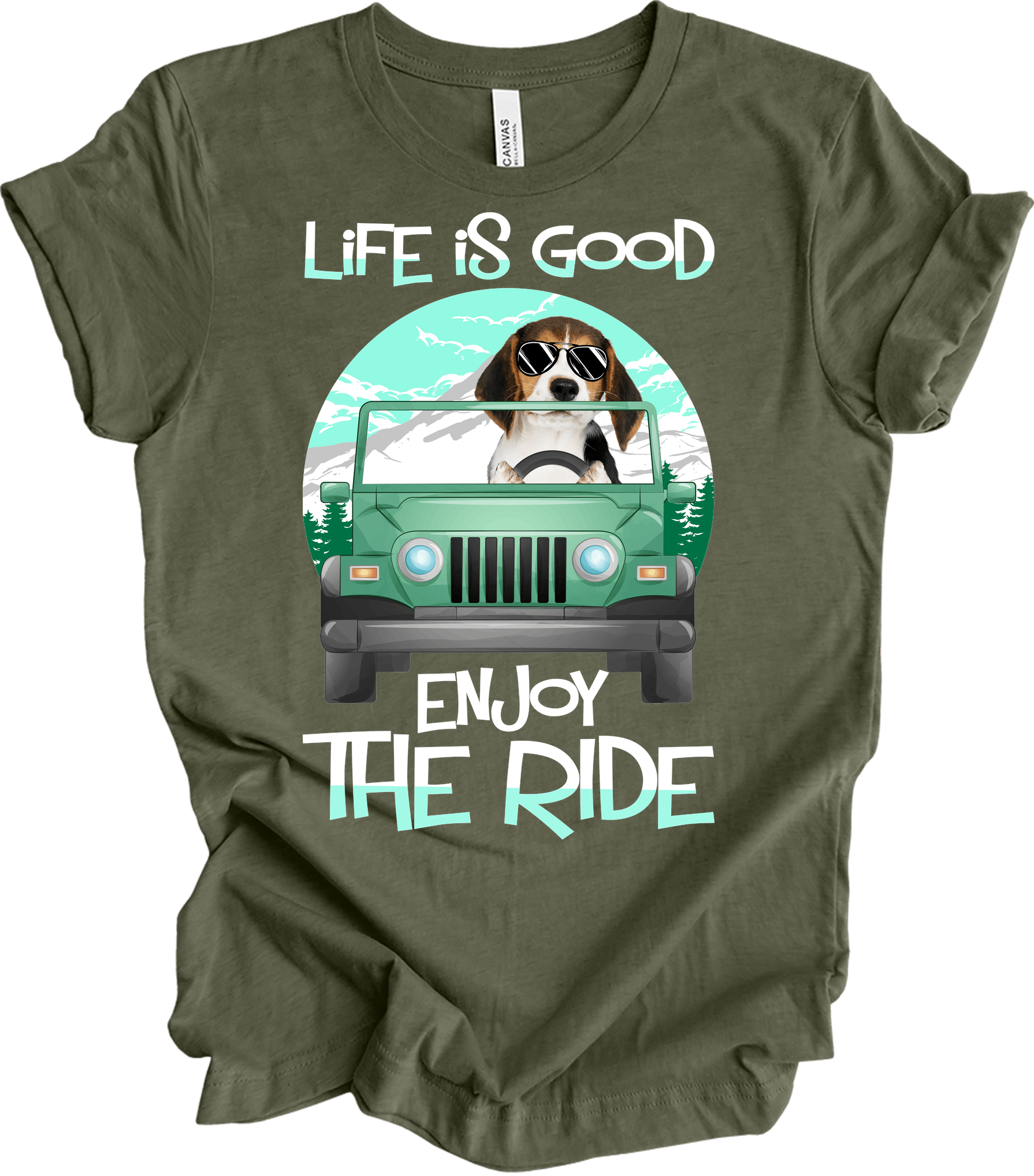 Beagle Life is Good T-Shirt in Heather Military Green