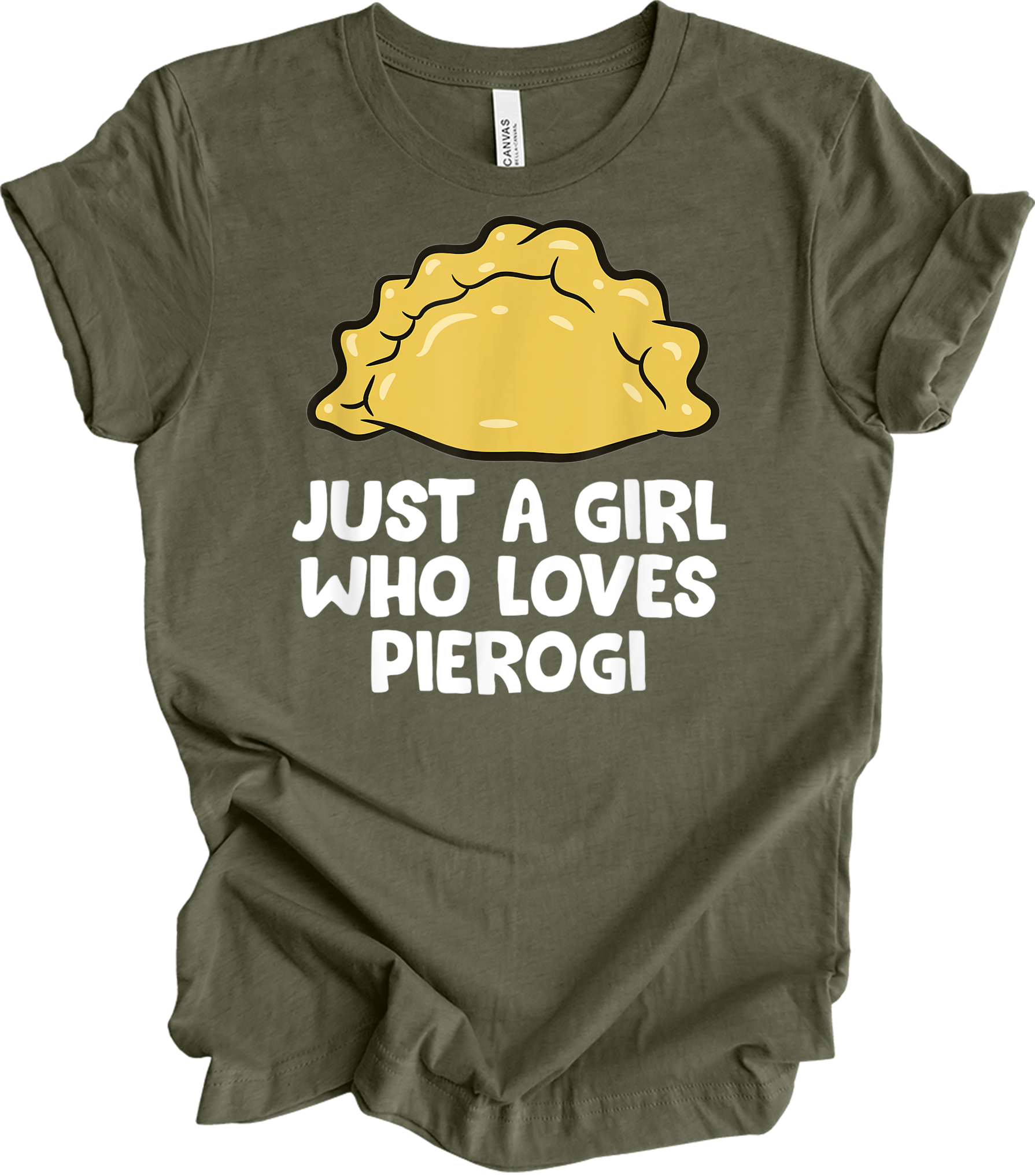 Girl Who Loves Pierogi T-Shirt in Heather Military Green
