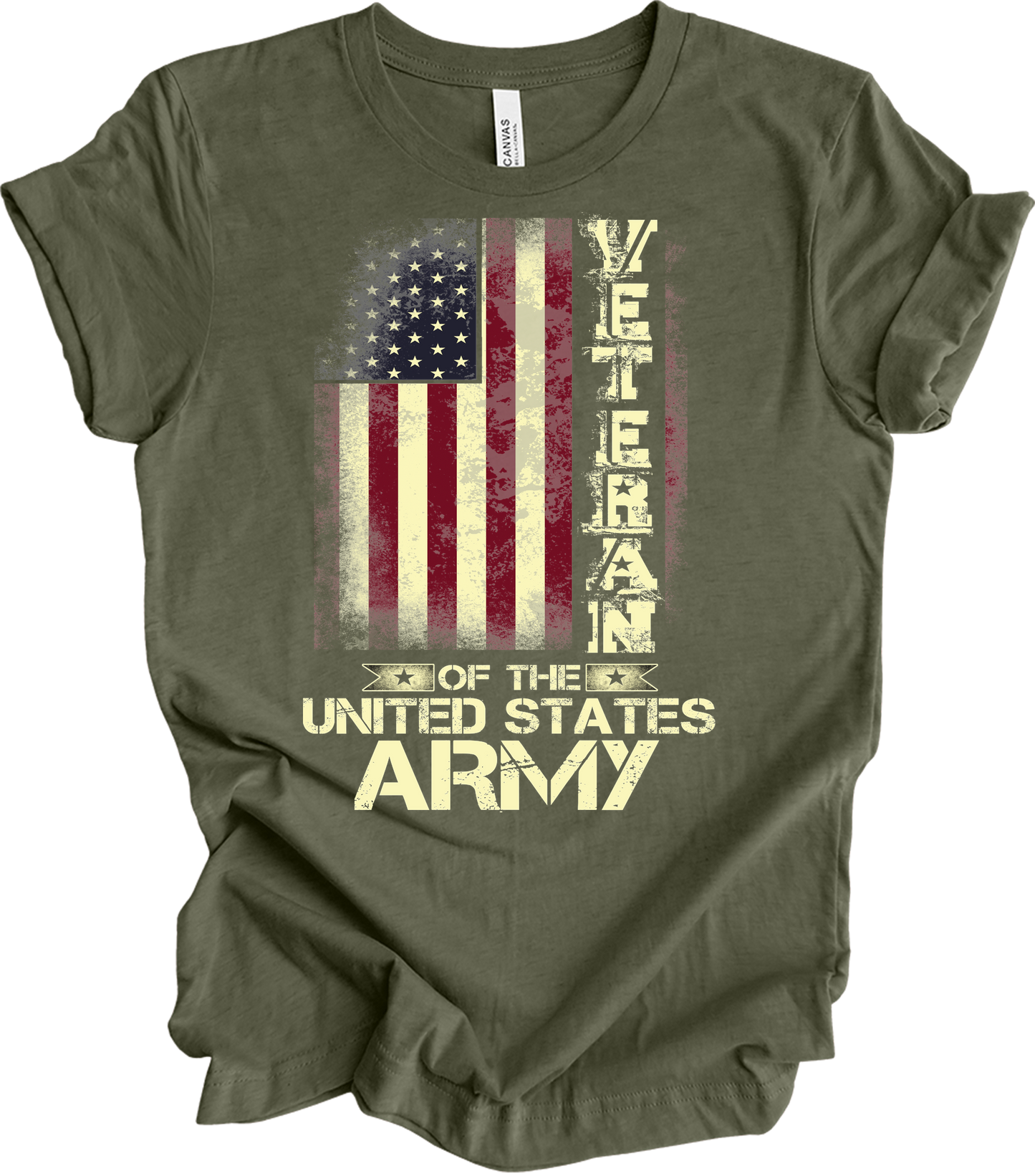 US Army Veteran Flag T-Shirt in Heather Military Green
