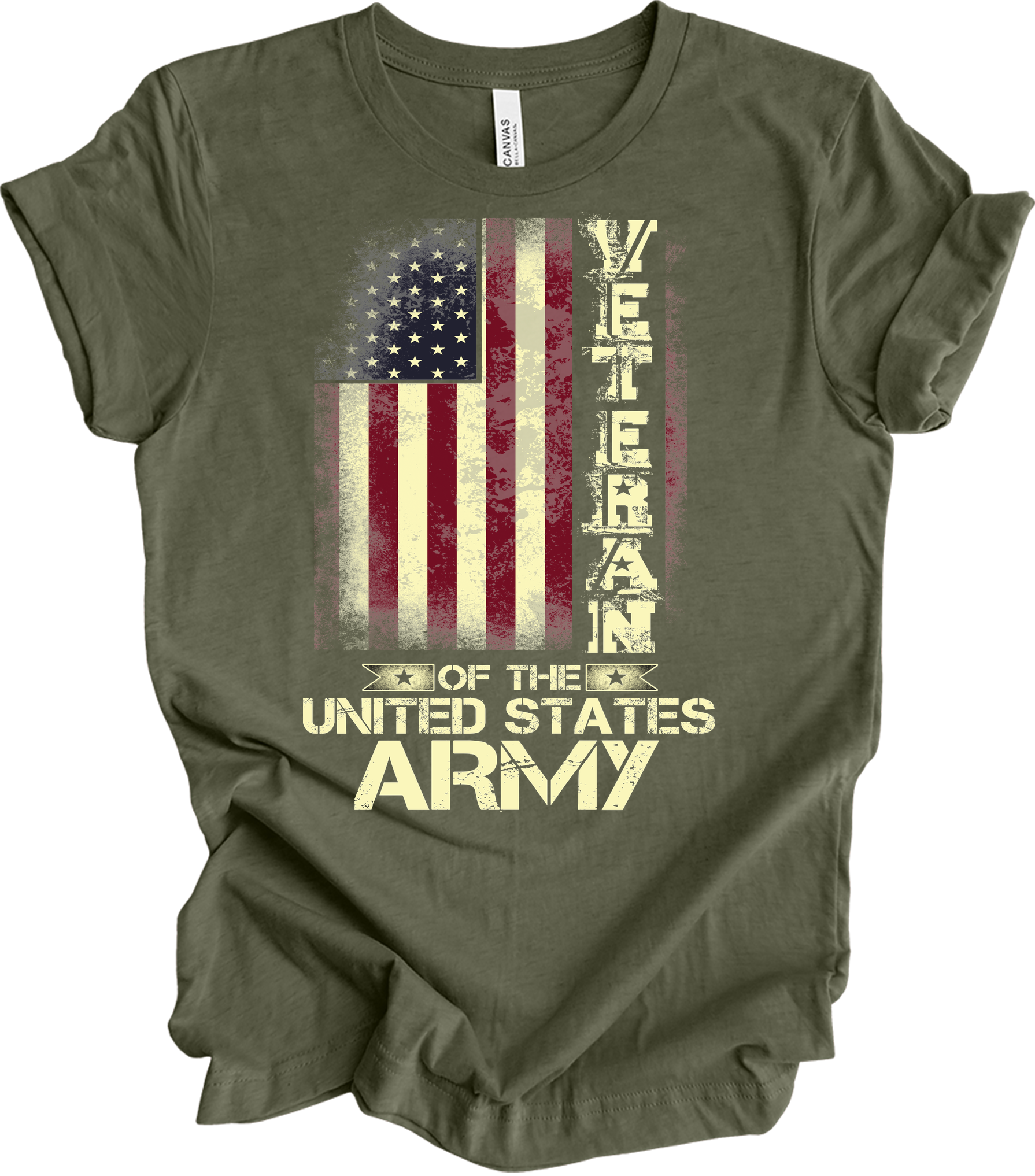 US Army Veteran Flag T-Shirt in Heather Military Green