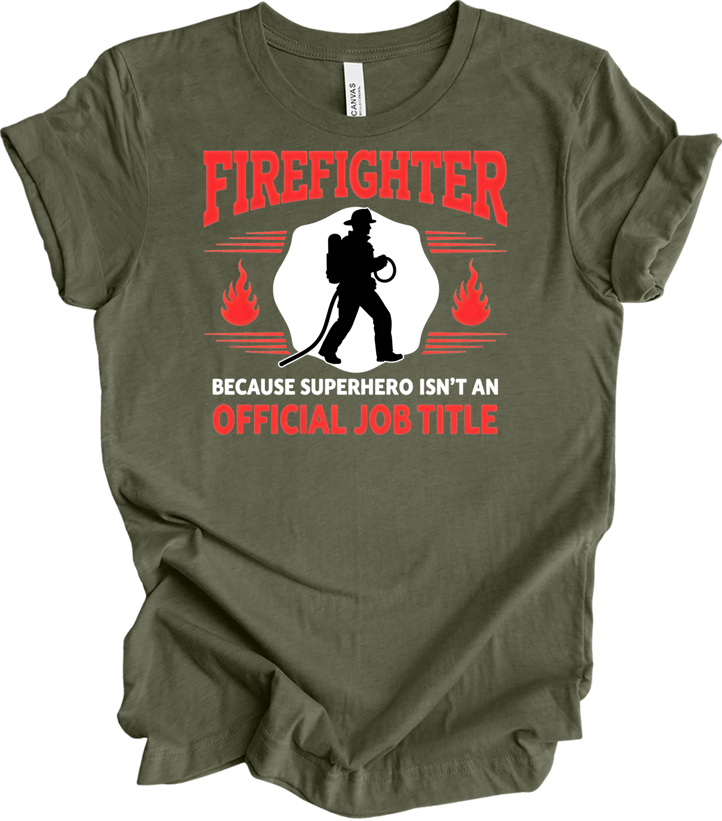Firefighter Superhero T-Shirt in Heather Military Green