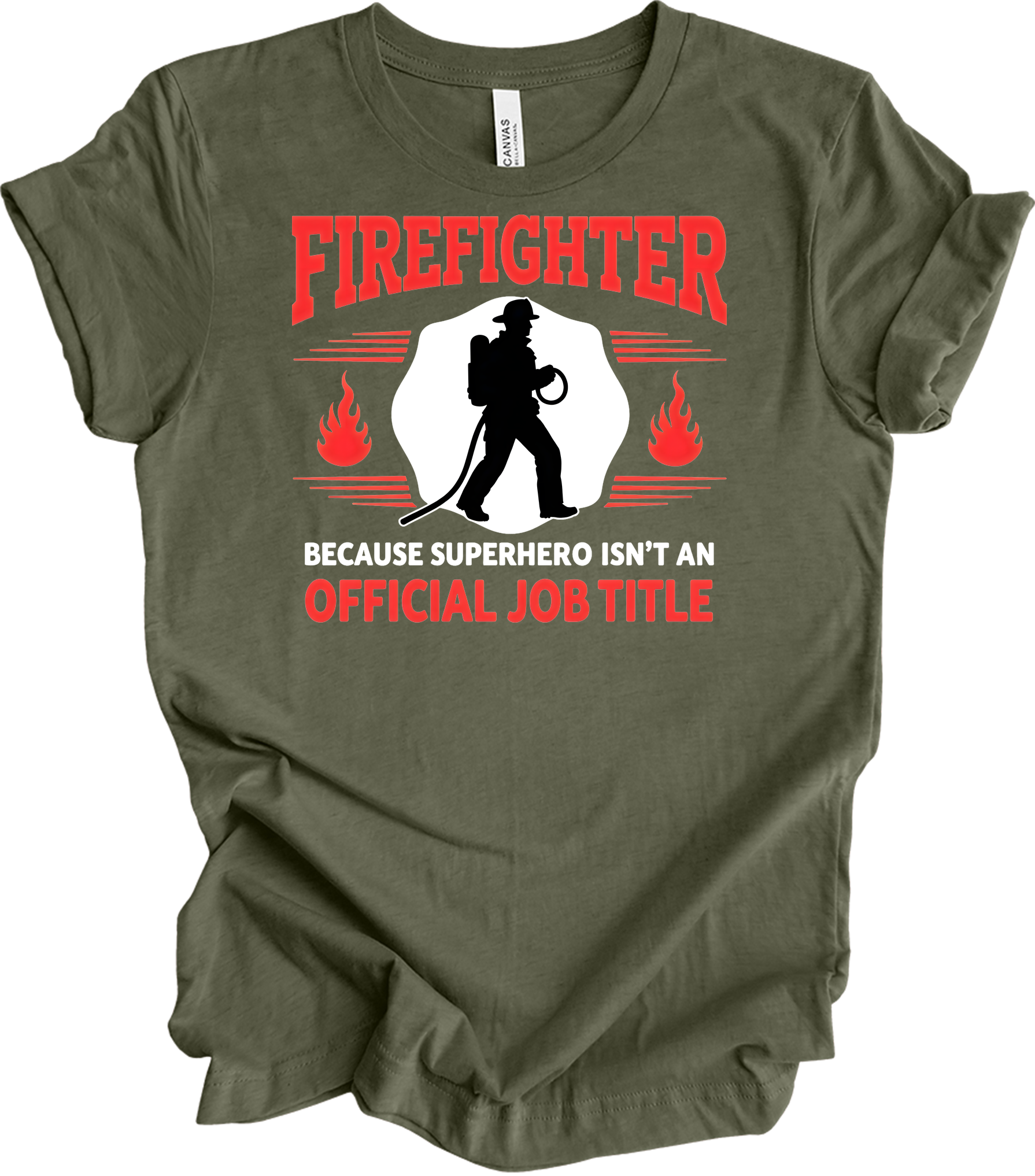 Firefighter Superhero T-Shirt in Heather Military Green