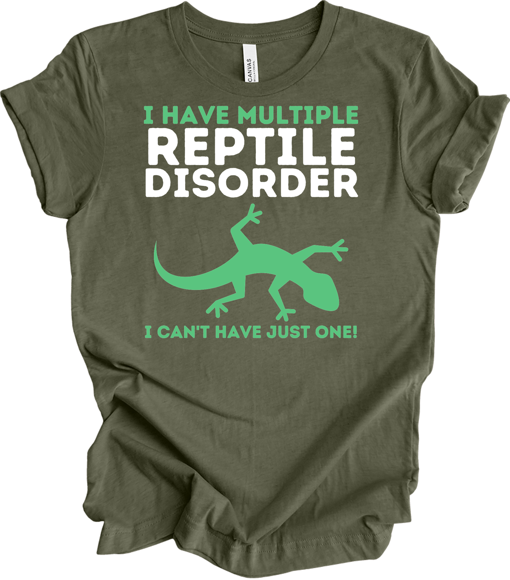 Reptile Lover - Funny Multiple Reptile Disorder Lizard T-Shirt in Heather Military Green