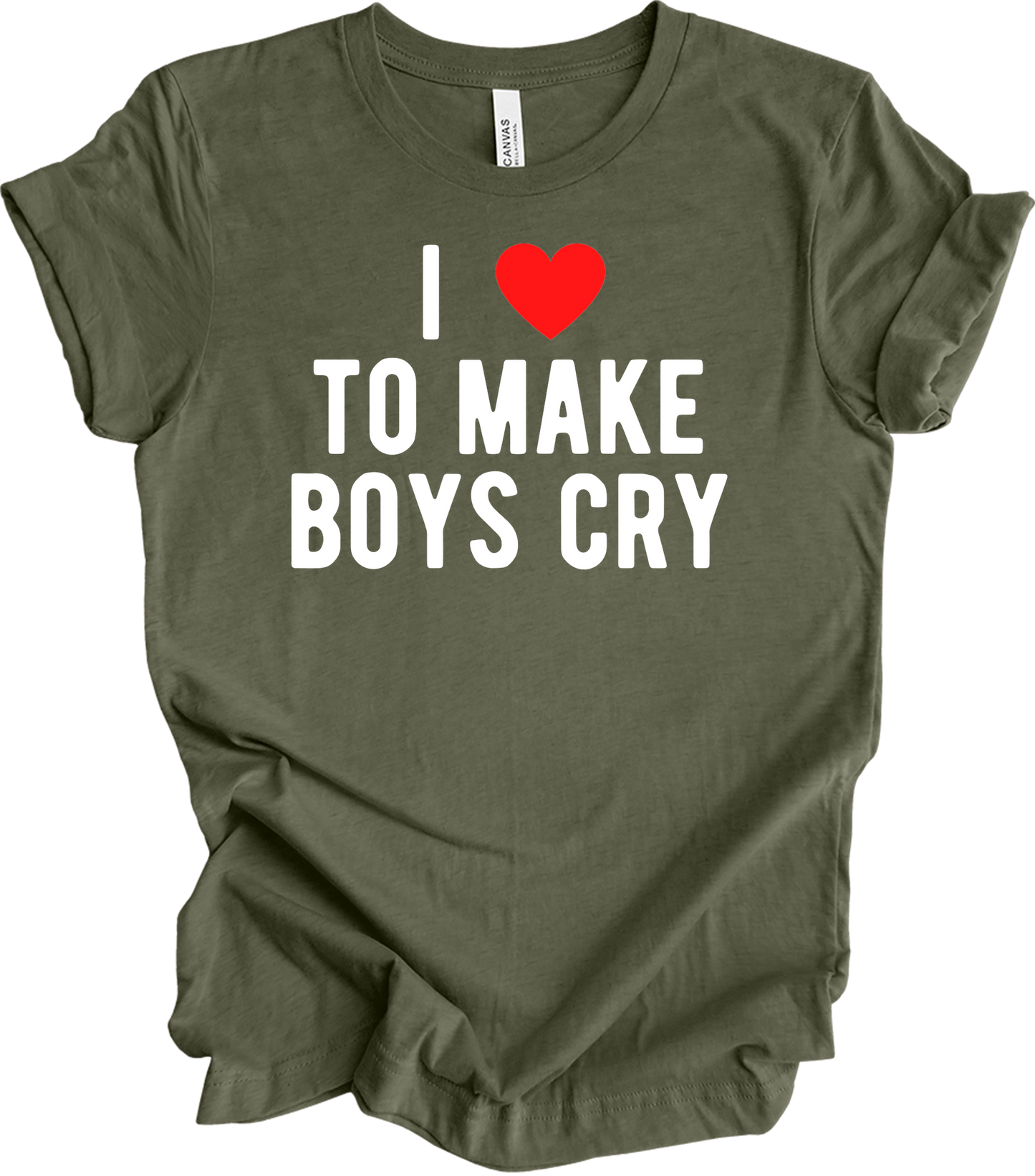 I ❤️ To Make Boys Cry T-Shirt in Heather Military Green