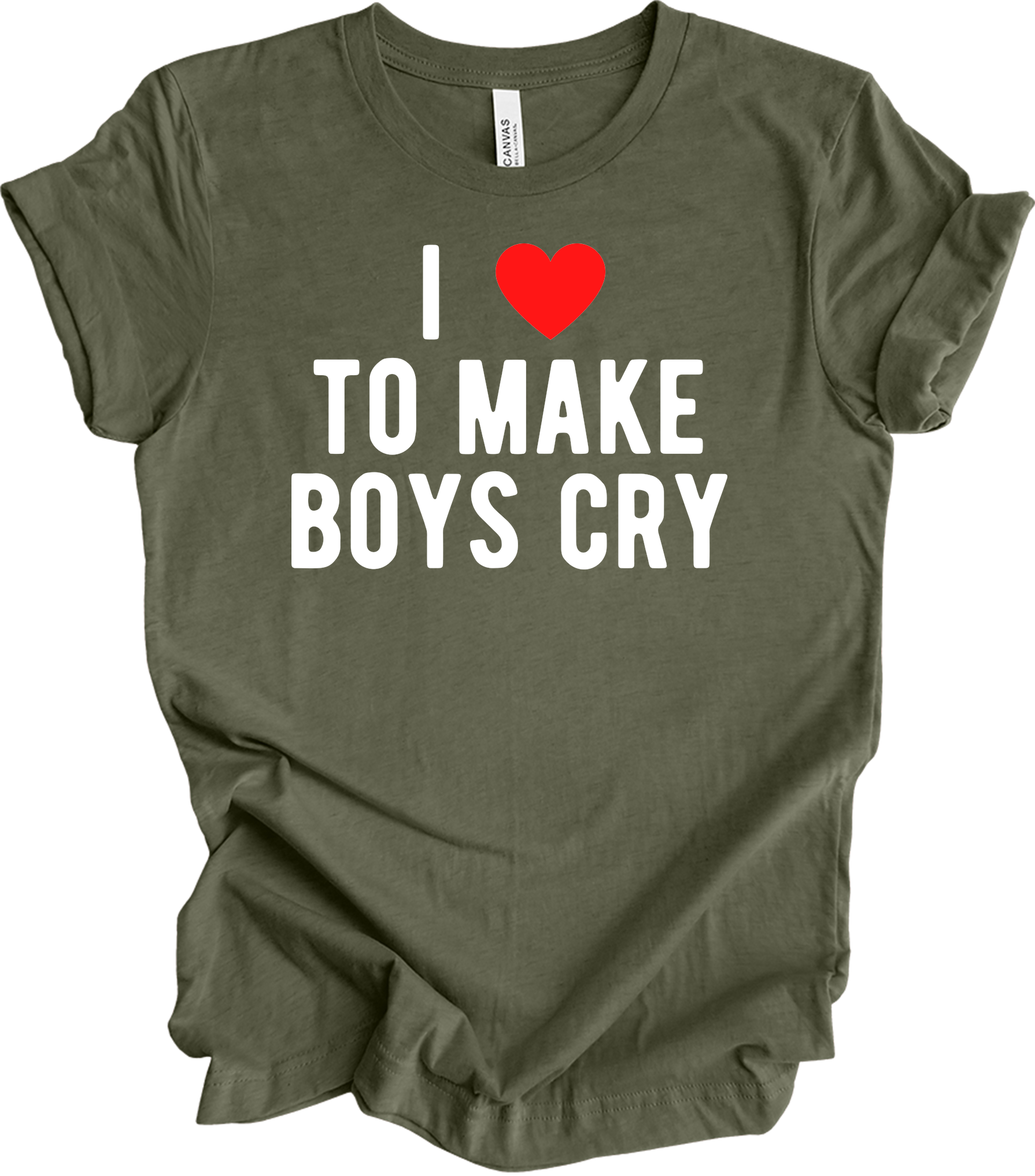 I ❤️ To Make Boys Cry T-Shirt in Heather Military Green