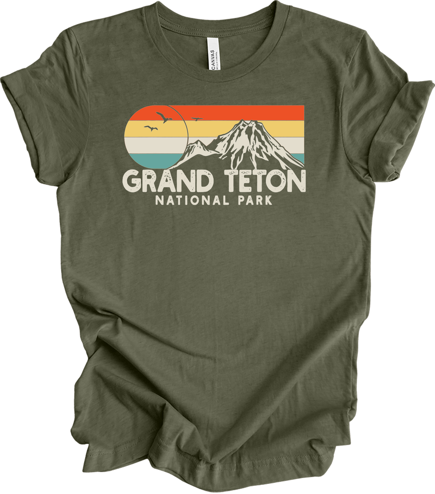 Grand Teton National Park Retro T-Shirt in Heather Military Green