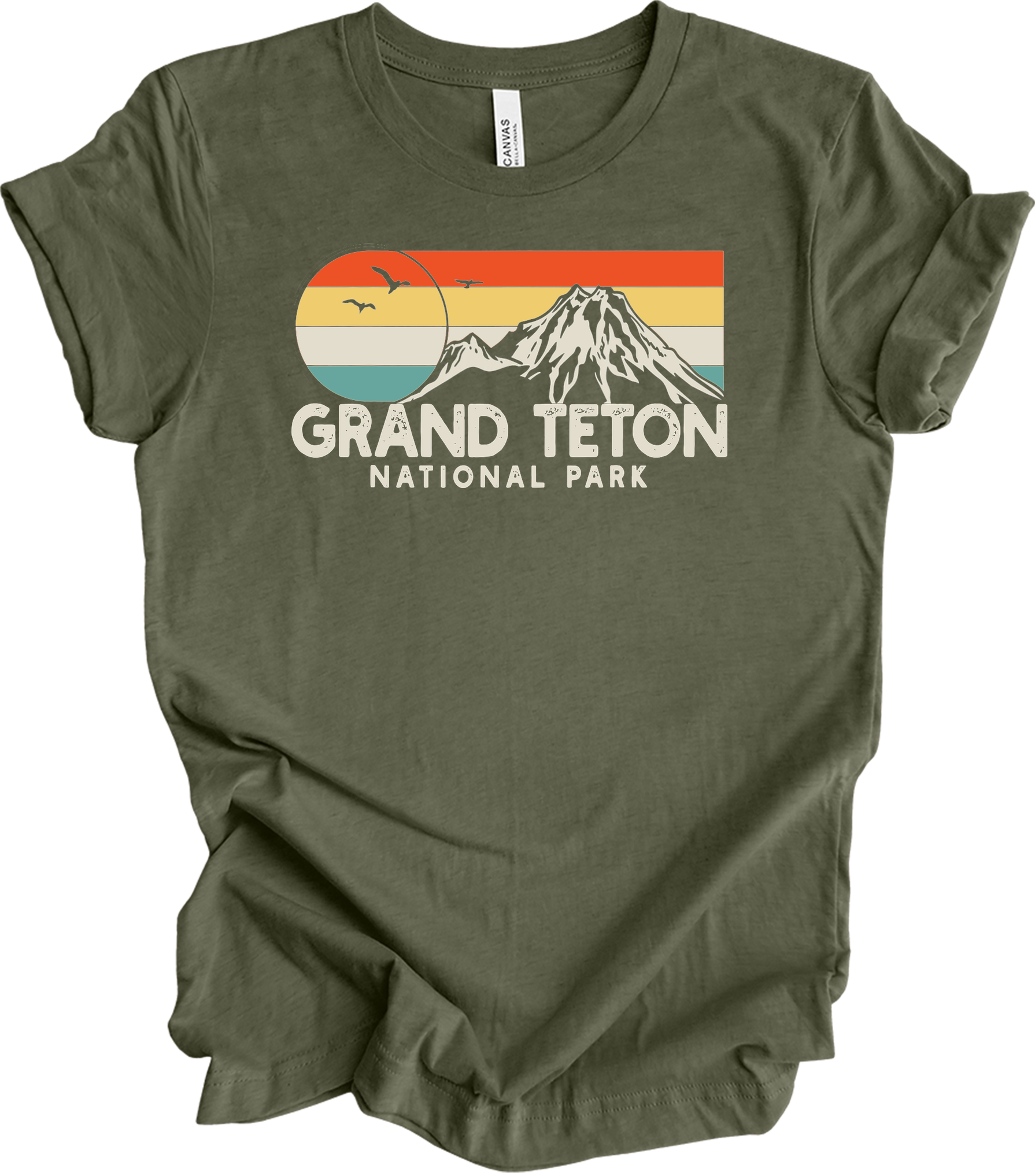 Grand Teton National Park Retro T-Shirt in Heather Military Green