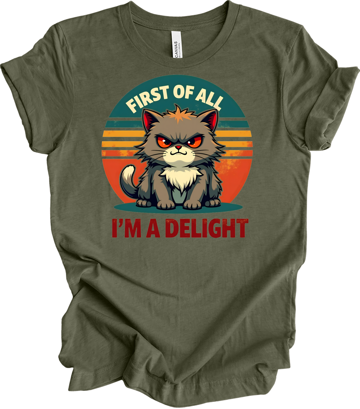 Grumpy Cat 'I'm a Delight' T-Shirt in Heather Military Green