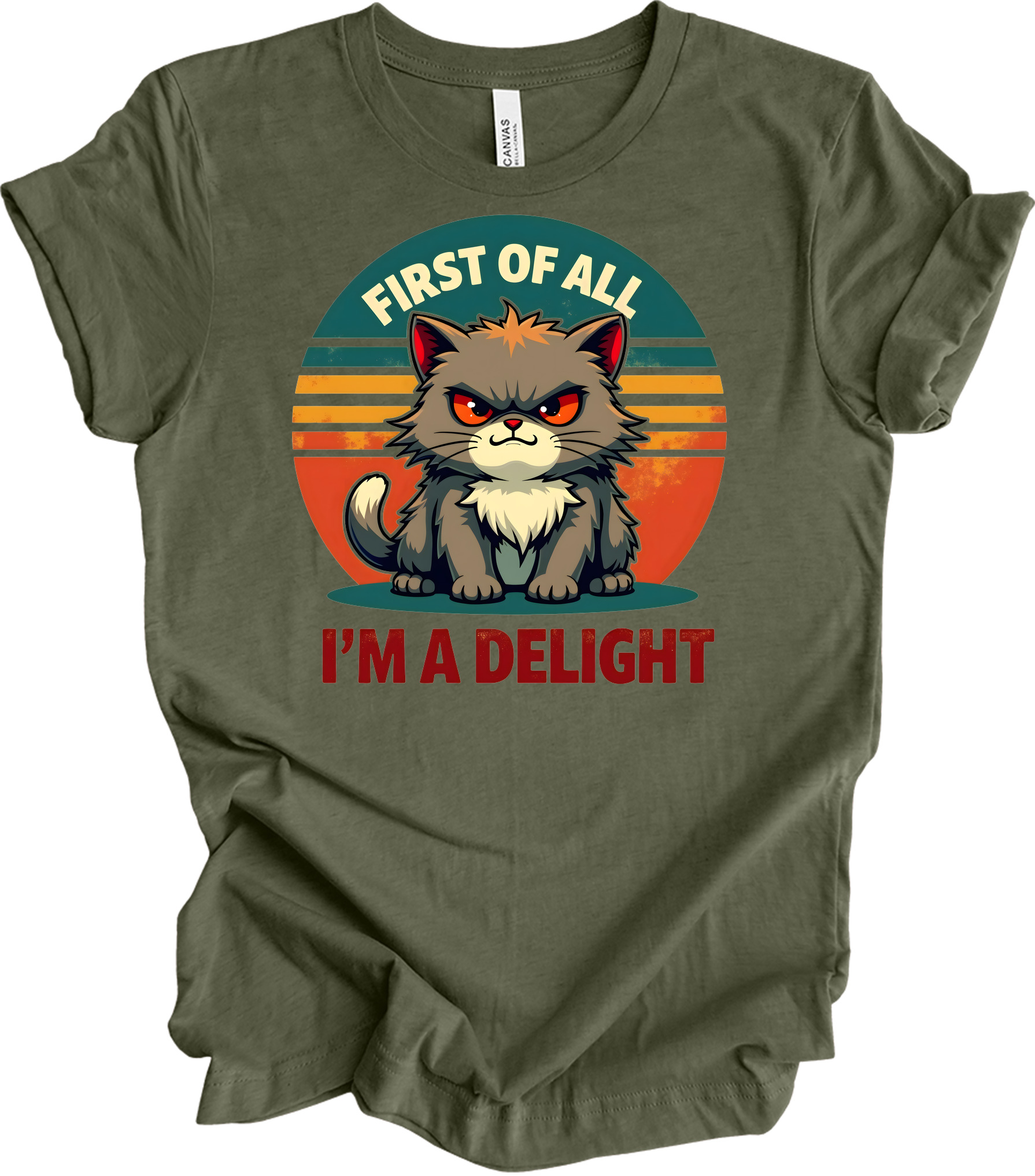 Grumpy Cat 'I'm a Delight' T-Shirt in Heather Military Green