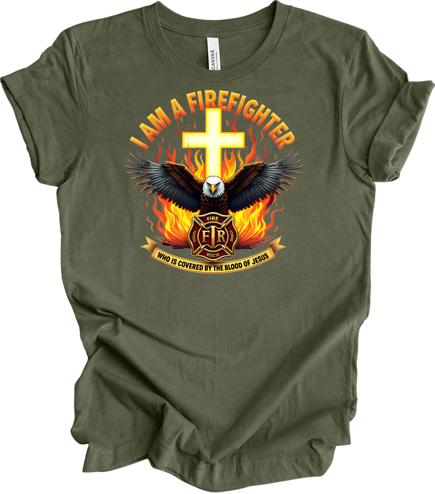 Firefighter Faith T-Shirt in Heather Military Green