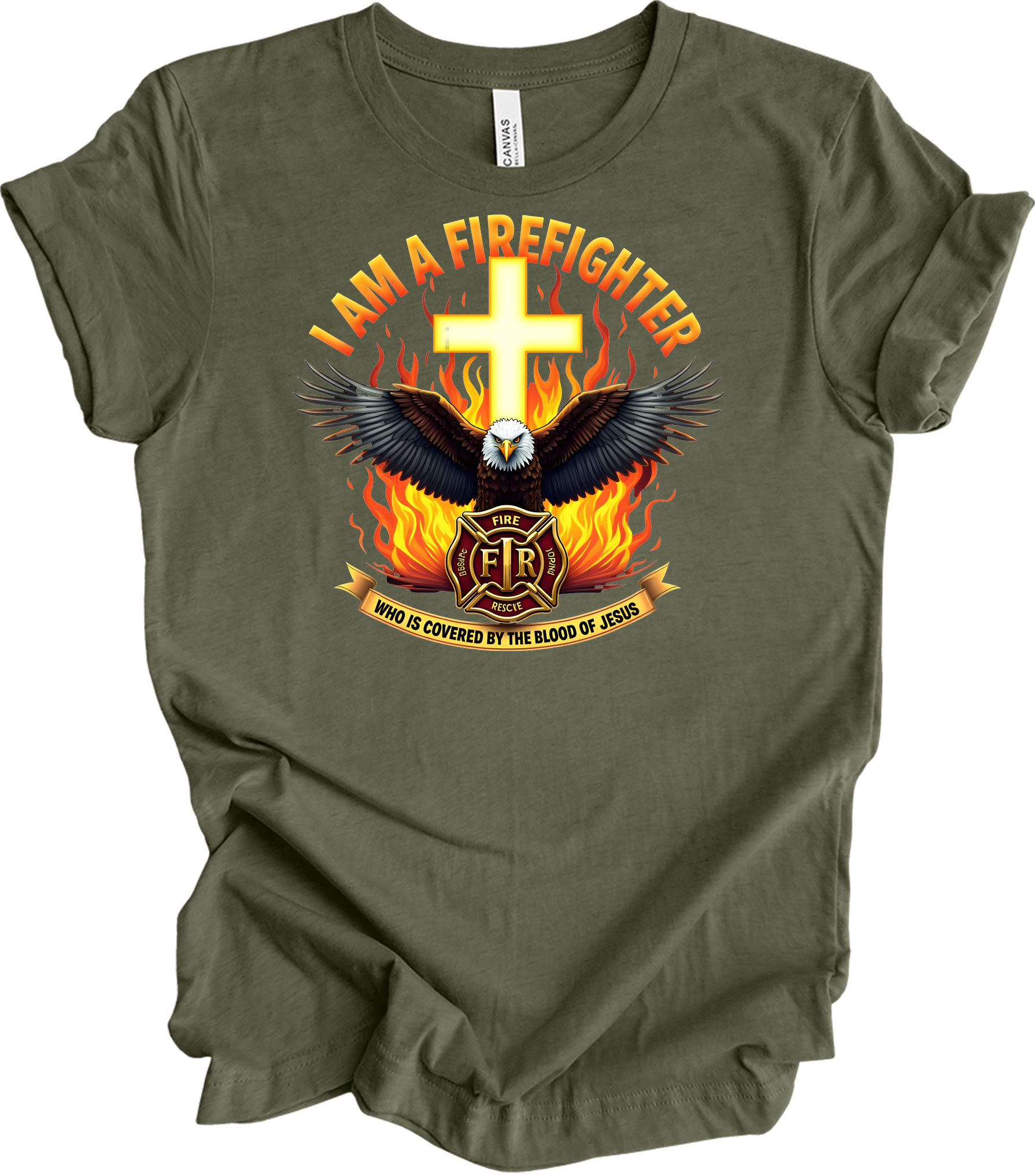 Firefighter Faith T-Shirt in Heather Military Green