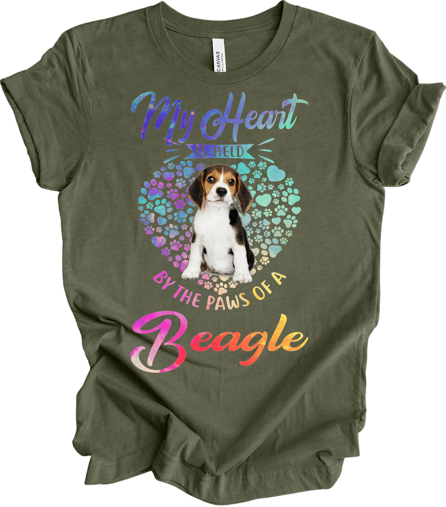 Beagle Heart Paw T-Shirt in Heather Military Green
