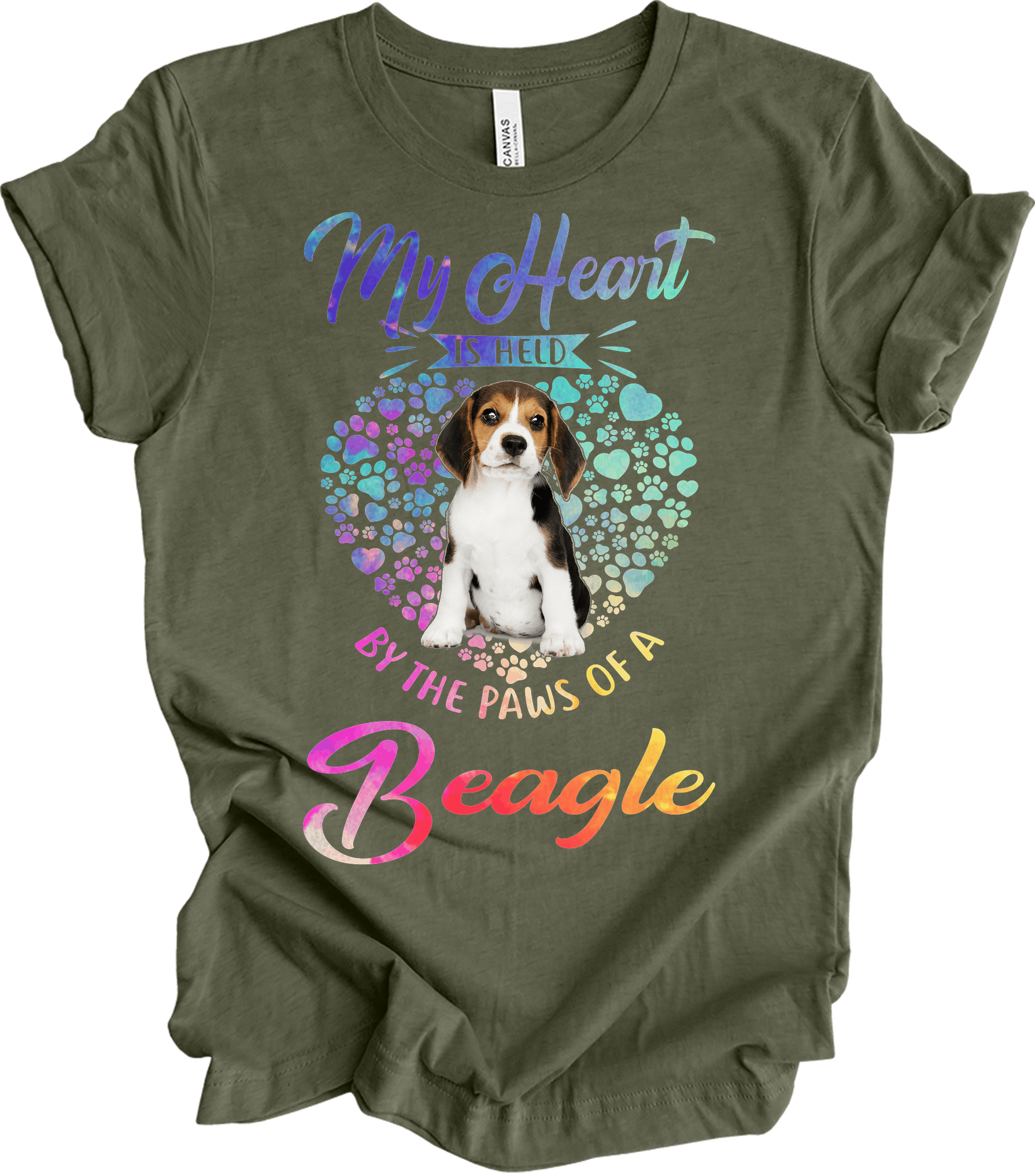 Beagle Heart Paw T-Shirt in Heather Military Green