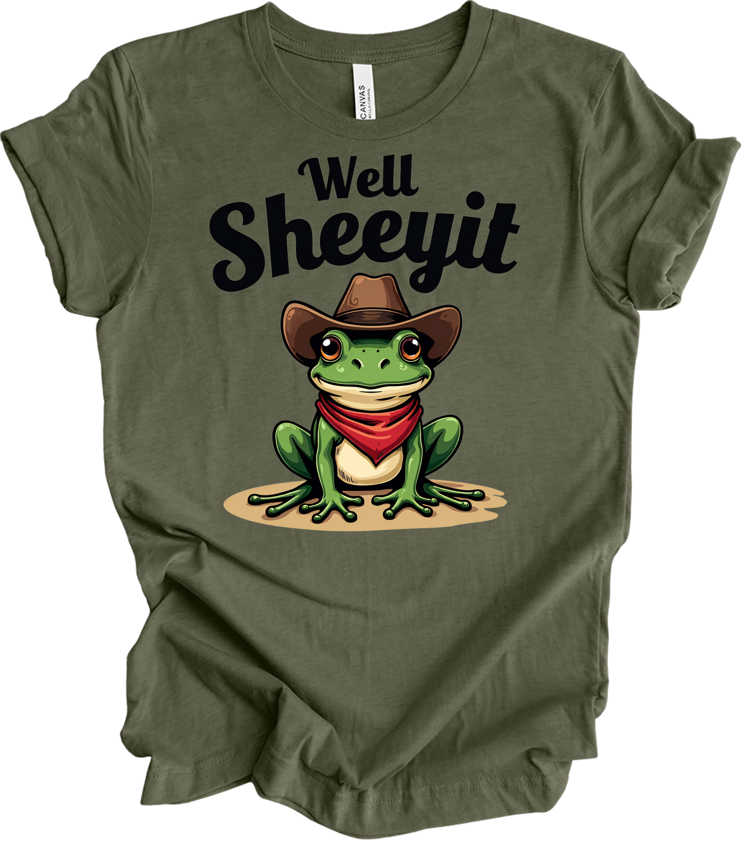 Cowboy Frog - Well Sheeyit T-Shirt in Heather Military Green