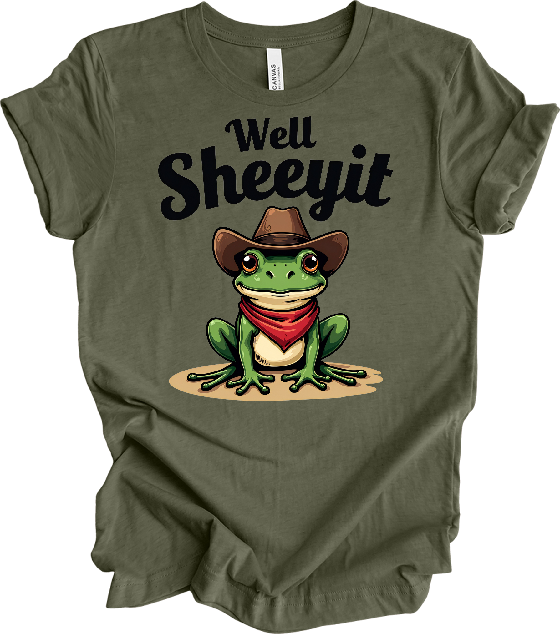 Cowboy Frog - Well Sheeyit T-Shirt in Heather Military Green