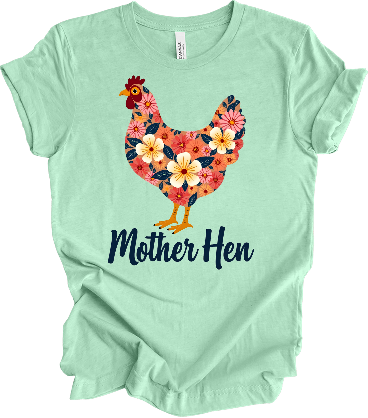 Floral Chicken - Mother Hen T-Shirt in Heather Mint