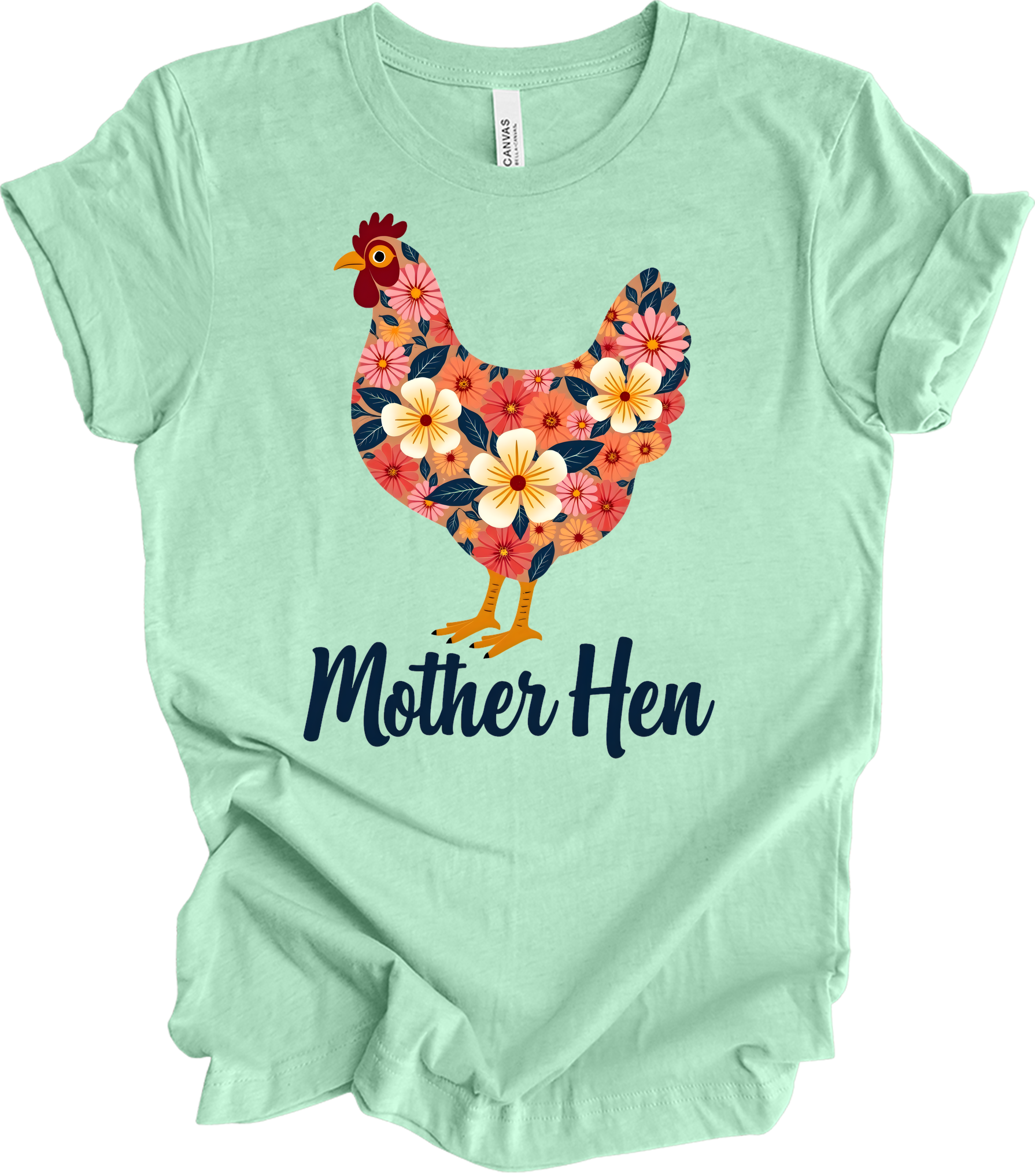 Floral Chicken - Mother Hen T-Shirt in Heather Mint