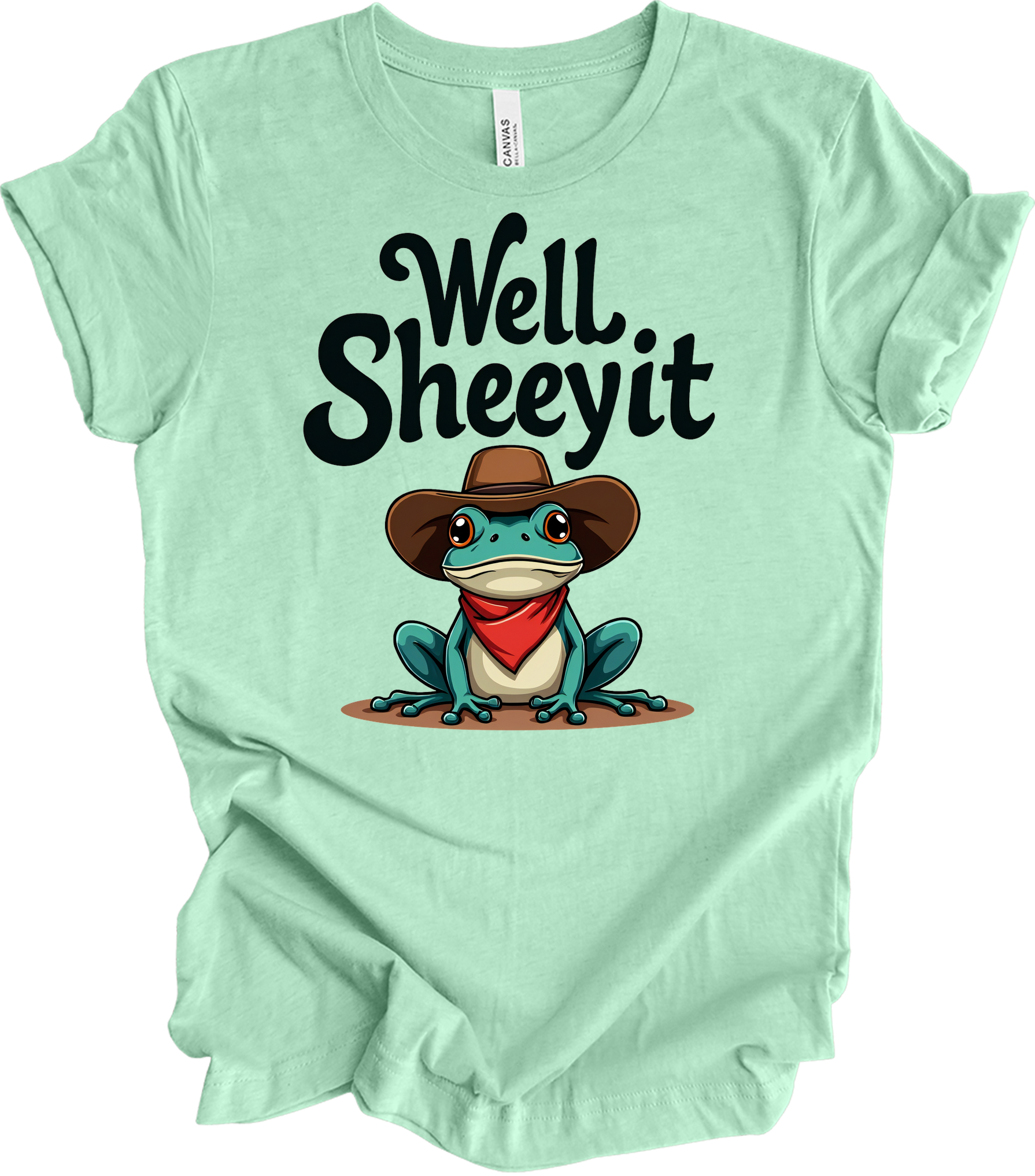 Cowboy Frog Meme T-Shirt in Heather Mint