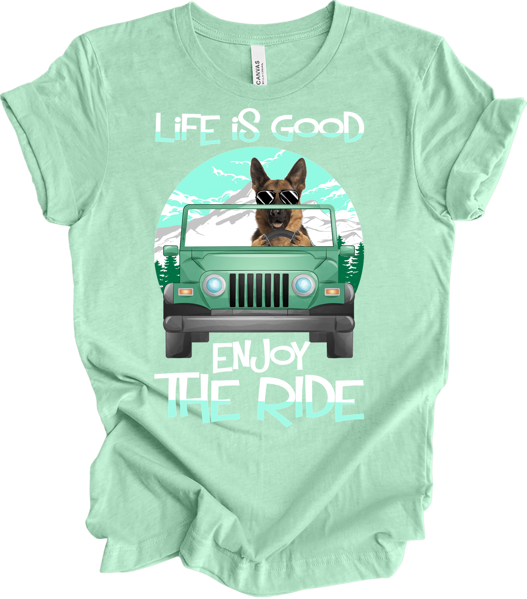 German Shepherd Life is Good Off-Road T-Shirt in Heather Mint