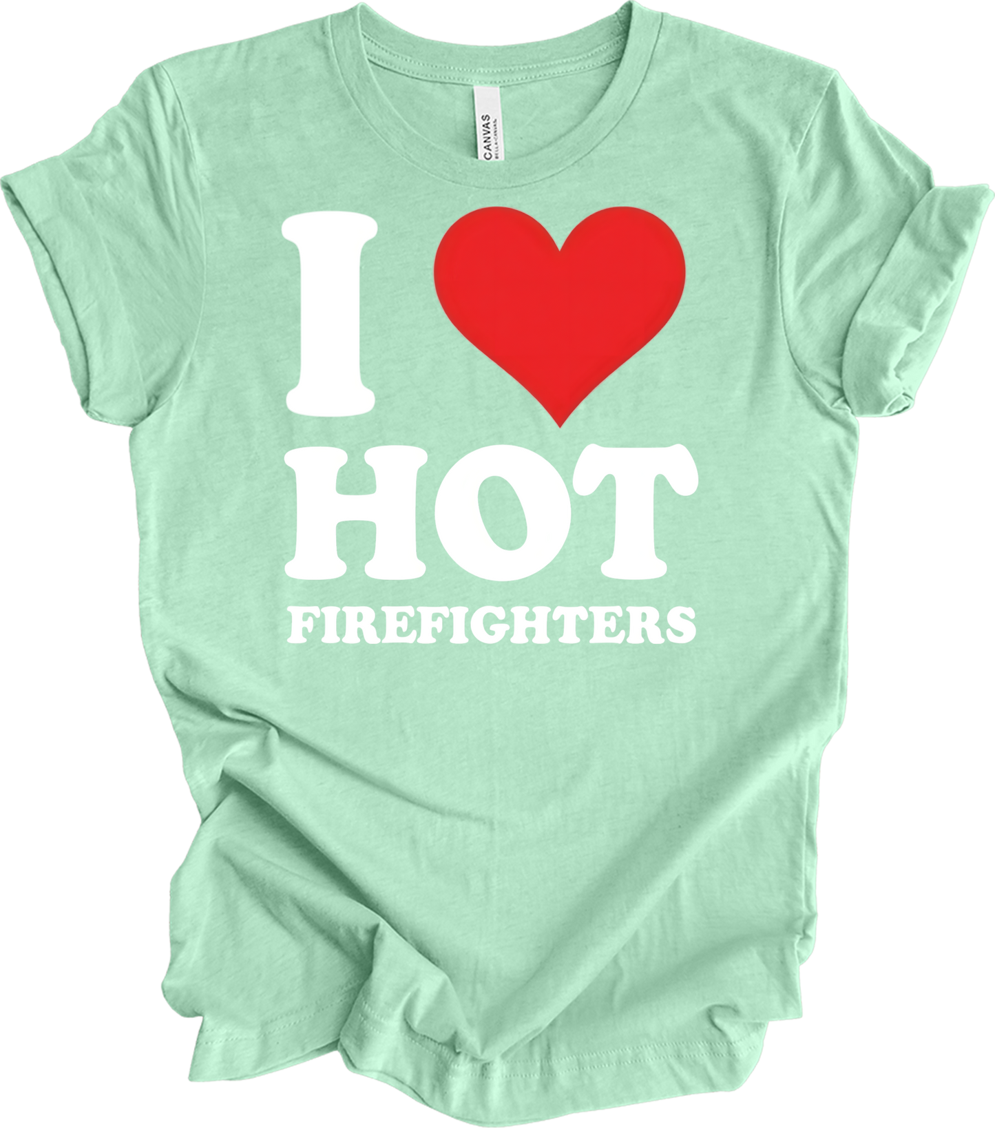 I Heart Hot Firefighters T-Shirt in Heather Mint