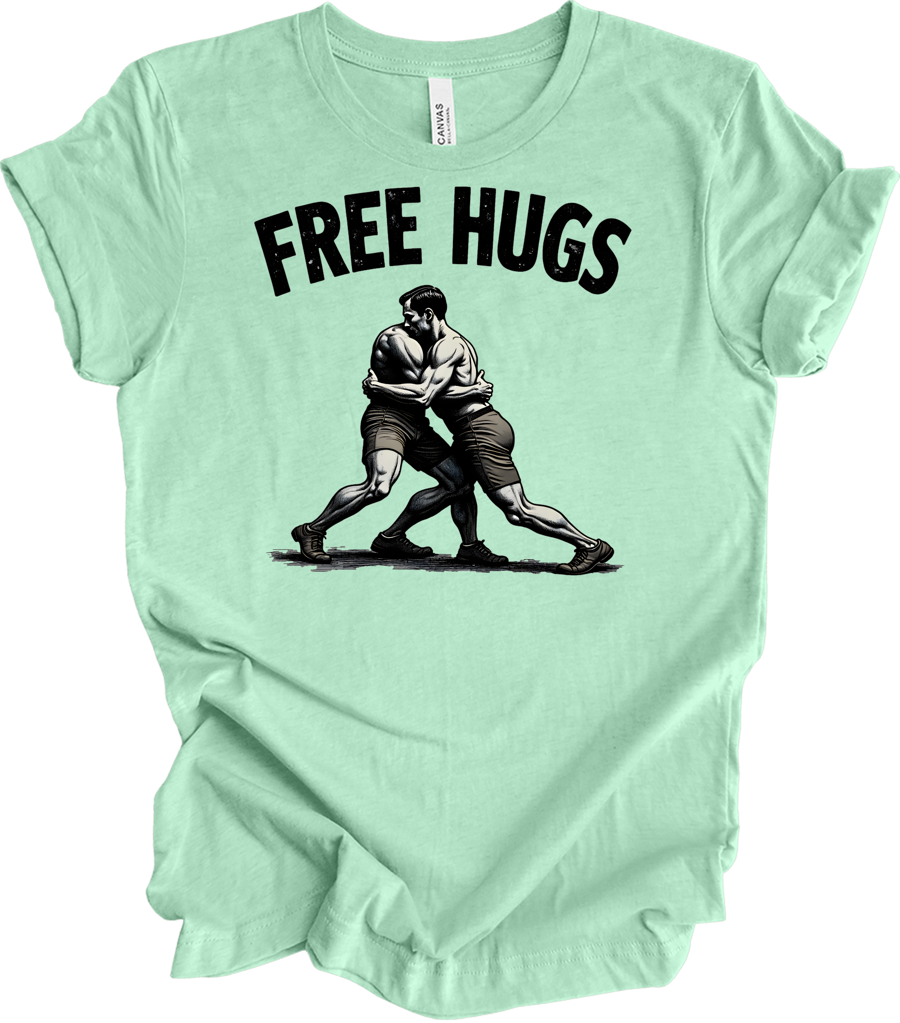 Free Hugs Wrestling T-Shirt in Heather Mint