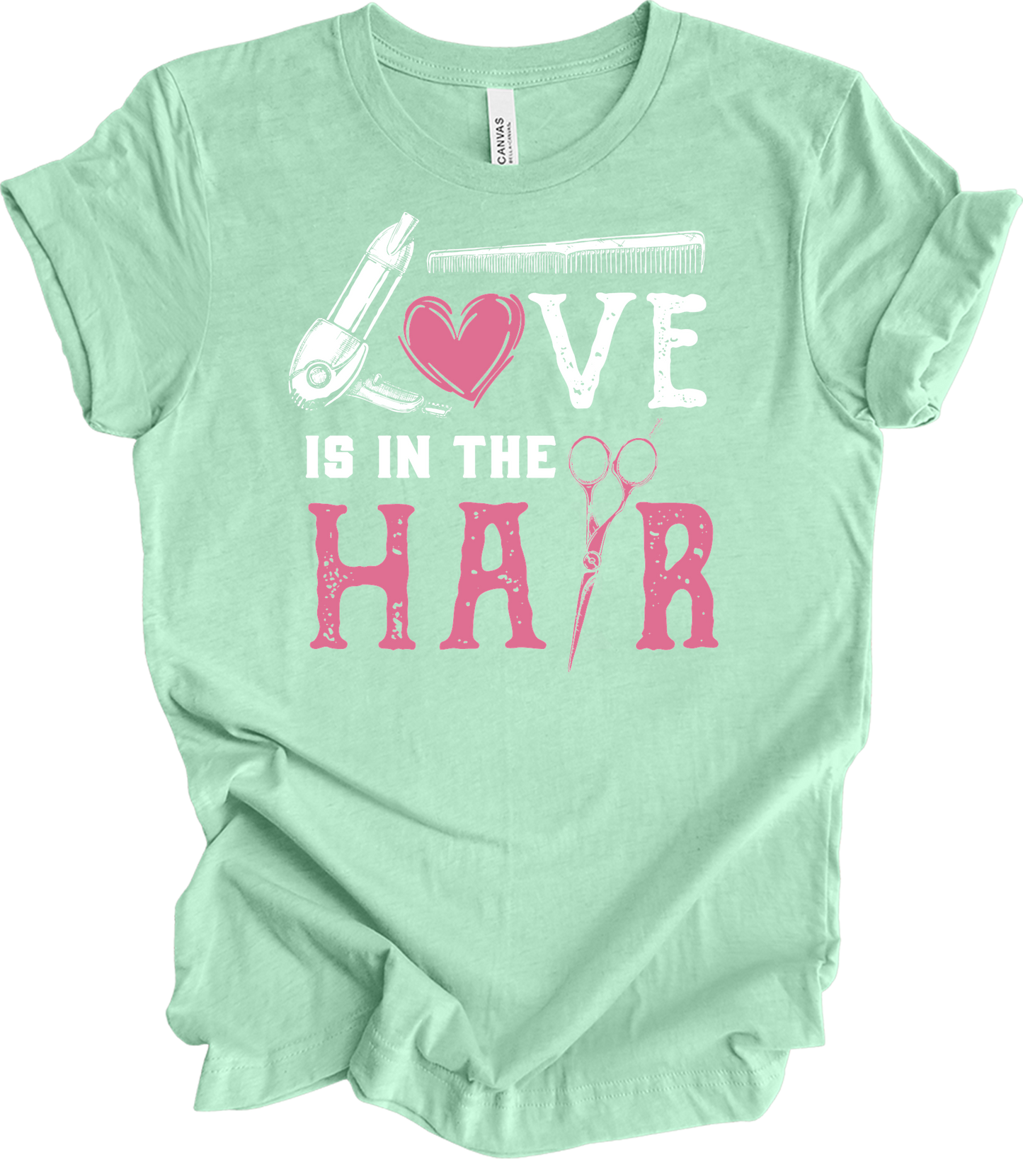 Love is in the Hair Stylist T-Shirt in Heather Mint