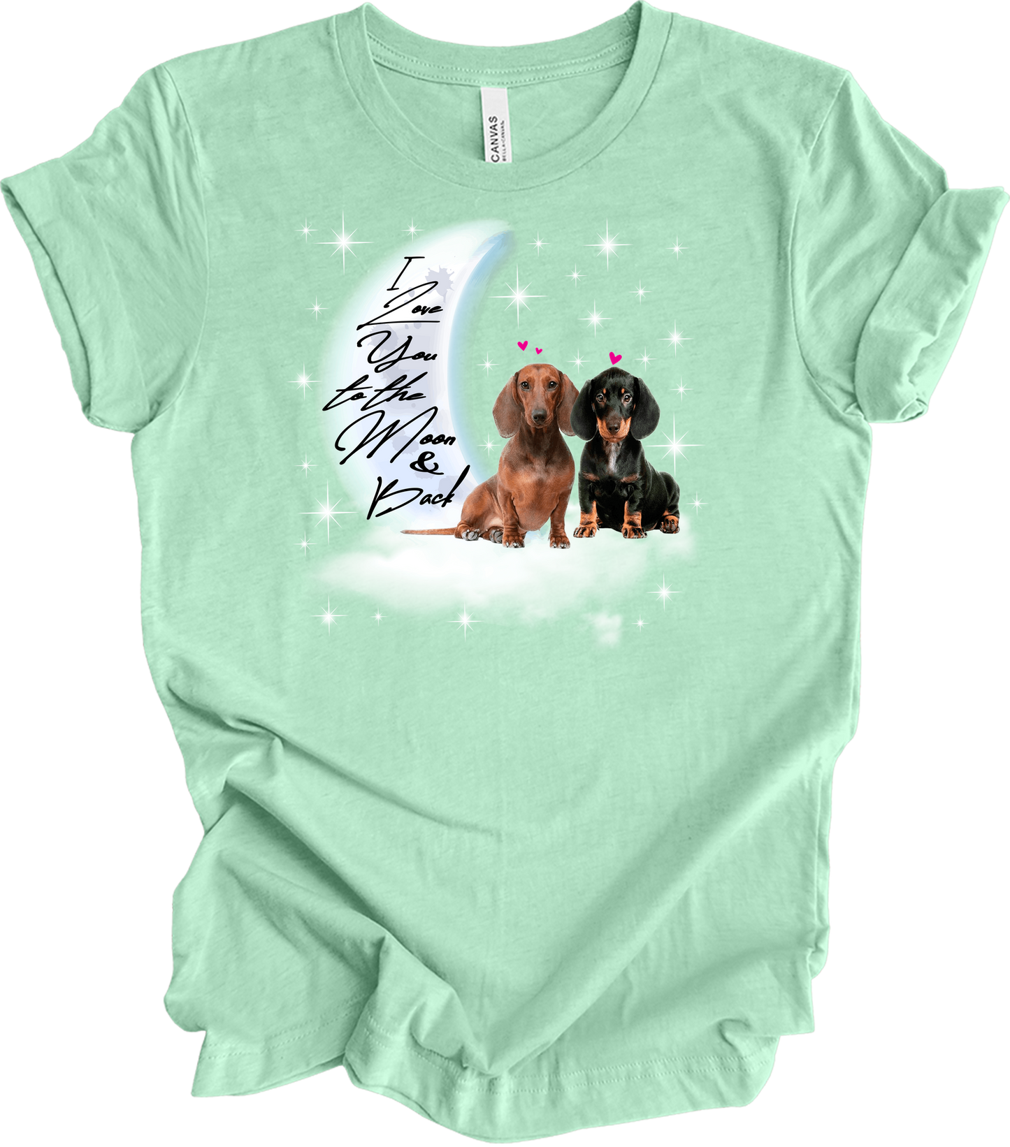 Dachshund Moon Love T-Shirt in Heather Mint