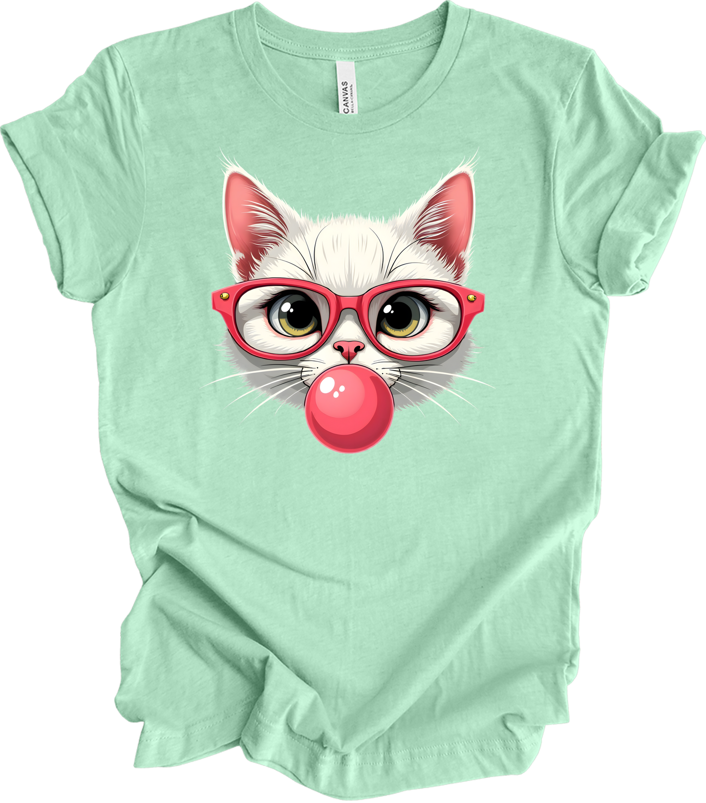Cat Sunglasses & Bubblegum T-Shirt in Heather Mint