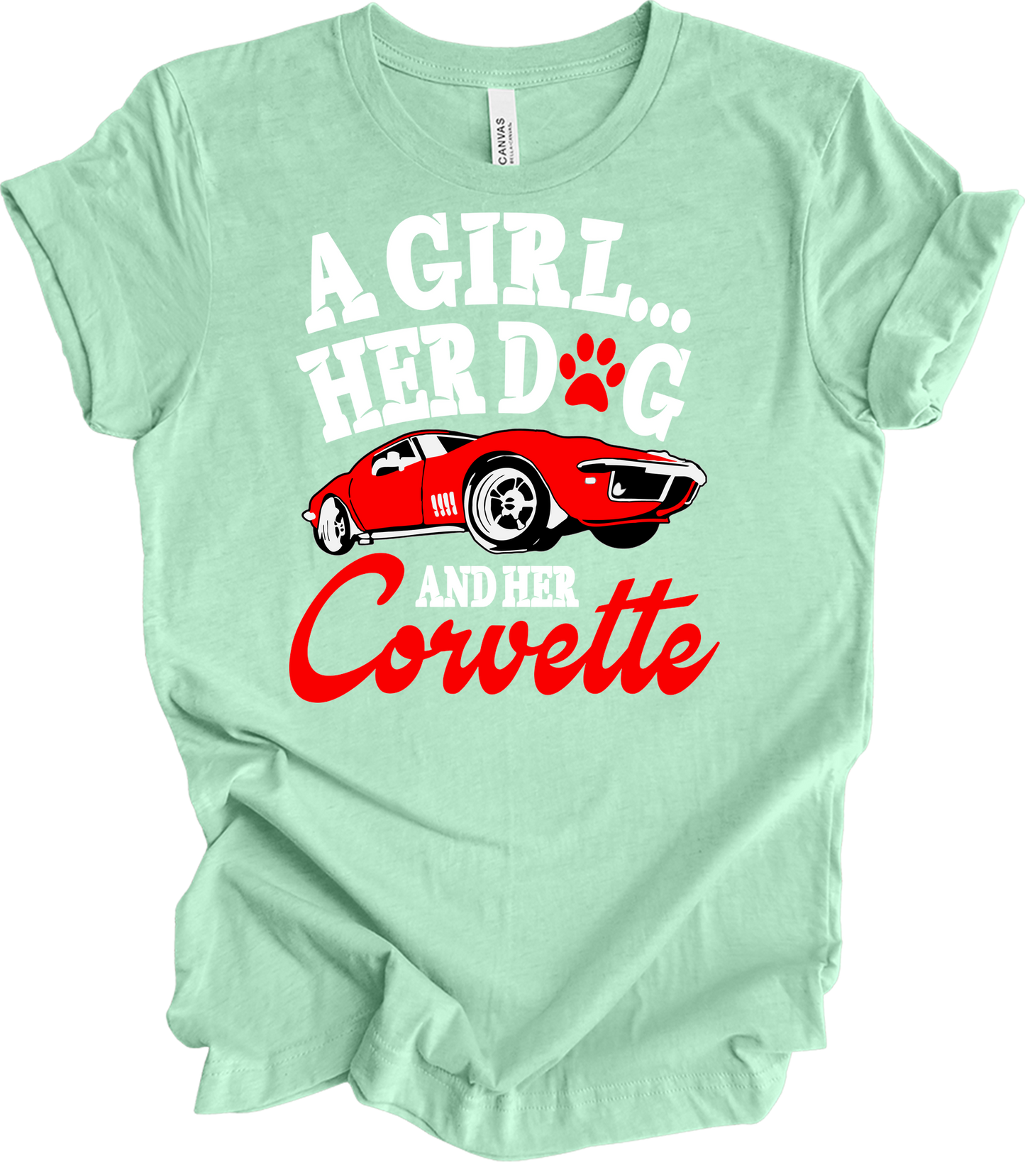 Corvette Dog Mom - C3 Corvette Lover & Dog Owner T-Shirt in Heather Mint
