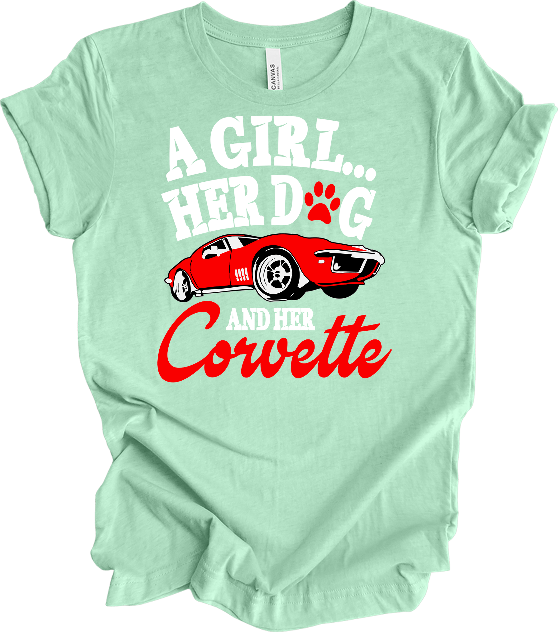 Corvette Dog Mom - C3 Corvette Lover & Dog Owner T-Shirt in Heather Mint